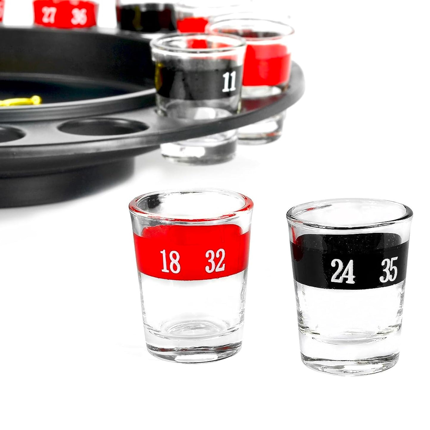 Shot Glass Roulette Drinking Game – 16-Piece Red/Black Set with 2 Metal Balls, Fun Adult Party Game for White Elephant, Game Nights, and Gifts
