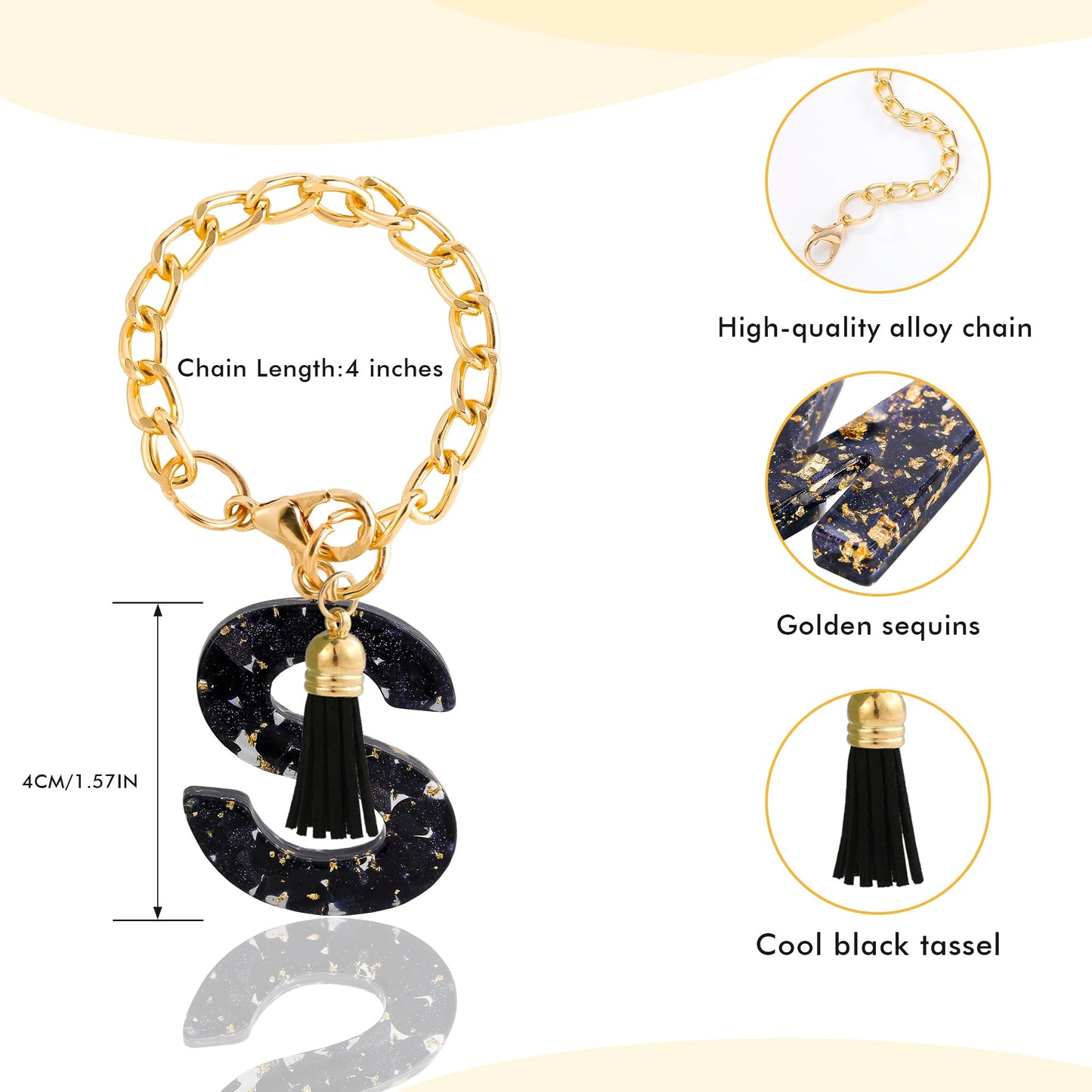 Letter Charm Accessories for Stanley Cup 1 PCS Cute Initial Keychain Handle Charm for Stanley Tumbler for Women Black Letter S