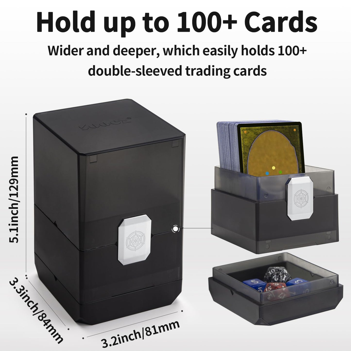 Sooez Heavy Duty MTG Deck Card Box with Dice Storage, 100+ Deck Case Boulder, Perfect Deck Holder for MTG Commander/YuGiOh/TCG and Sports Cards (Purple)