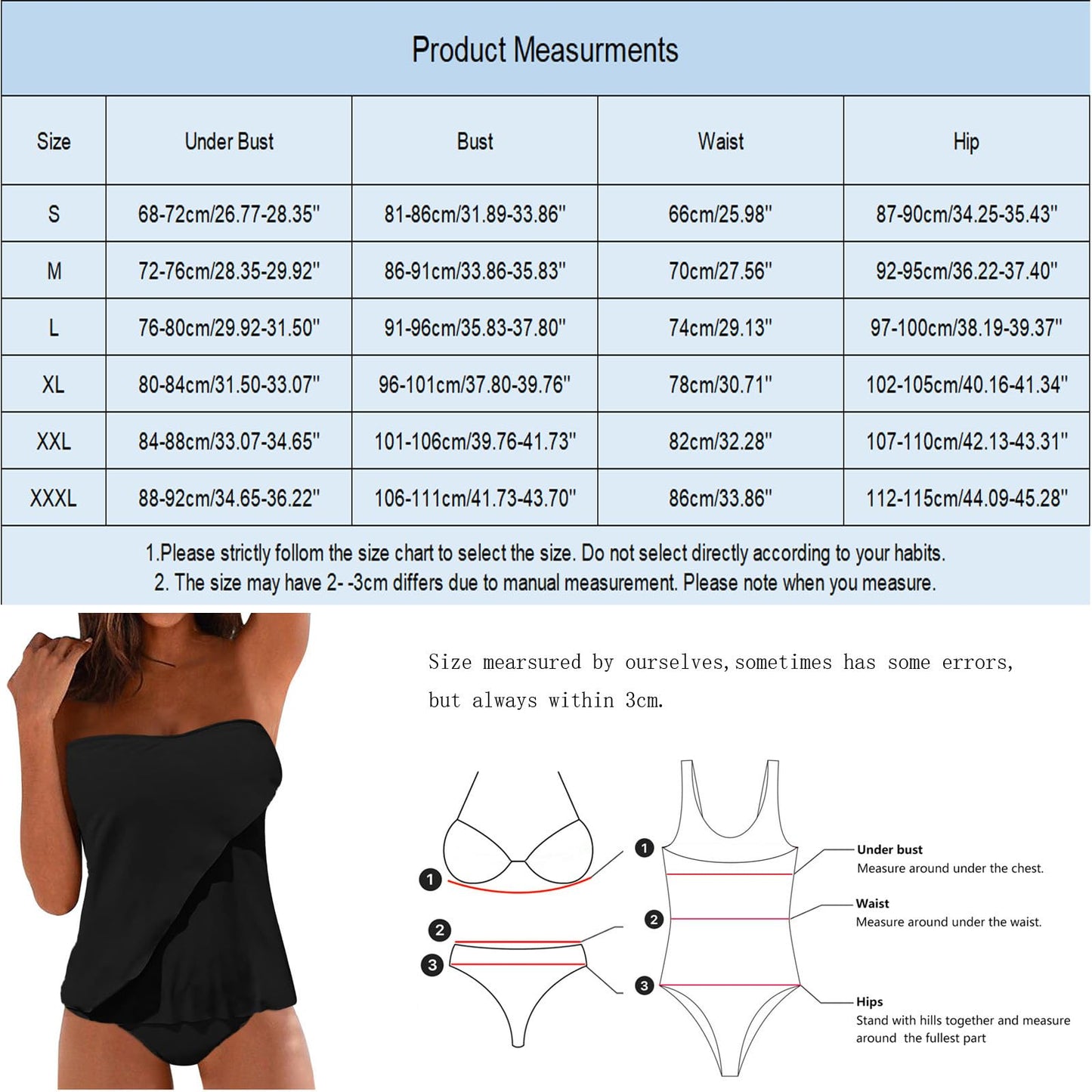 JEUROT 2 Piece Bandeau Swimsuits for Women Strapless Bathing Suits Tummy Control Flowy Swimwear with High Waisted Bottom Swim Suits 2024 Beach Vacation Outfits (Hot Pink, XXL)