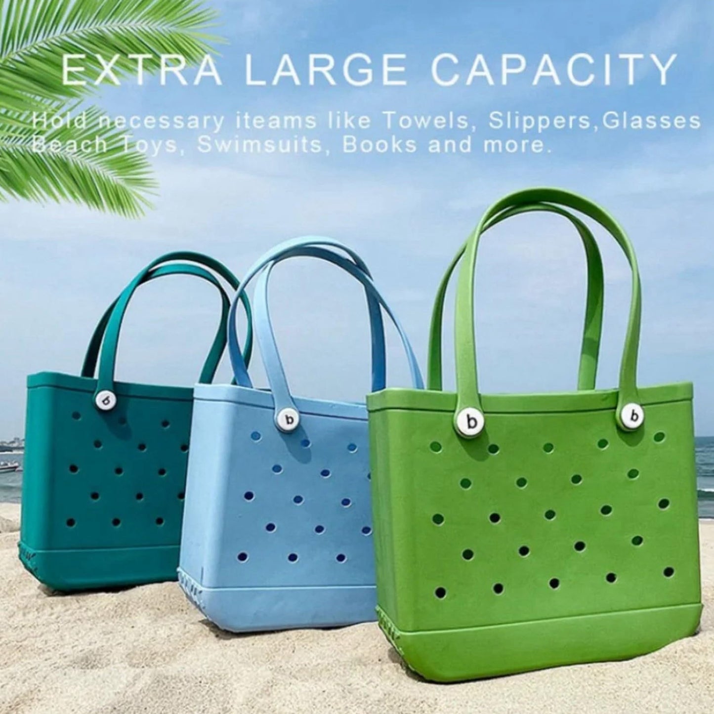 DORYSKS Beach Tote Bag, Extra Large Rubber Tote Bag Waterproof Washableable Tip Proof for the Beach Boat Pool Sports (Light Blue,Large)