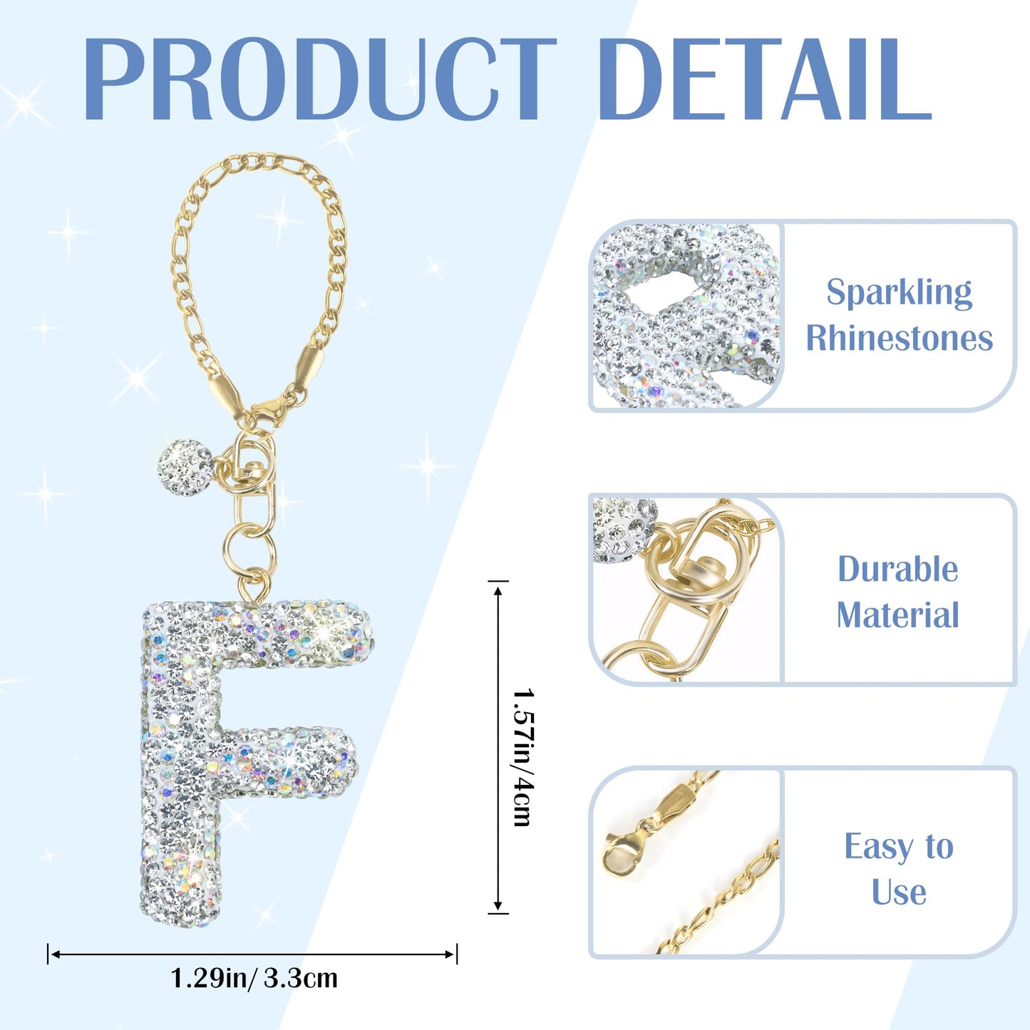 Mokoart Glitter Letter Tumbler Accessories for Stanley Cup, Water Bottle Chain for Stanley/Simple Modern Tumbler with Handle, Cute Initial Name ID with Bling Letter for Stanley Cup Accessories (F)