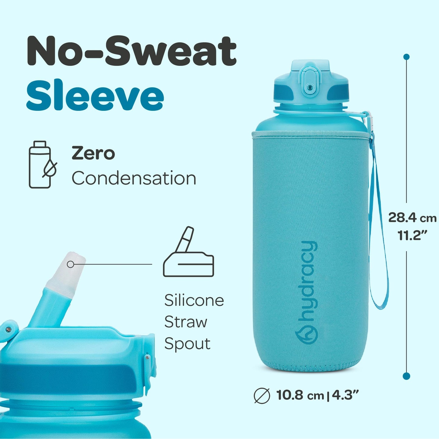 Hydracy 2L Large Water Bottle, Shatterproof, BPA Free Tritan Plastic, Leakproof, Zero Condensation, With Detachable Carry Strap, Spillproof Lid, Convenient Silicon Spout, Ideal for Gym, Yoga