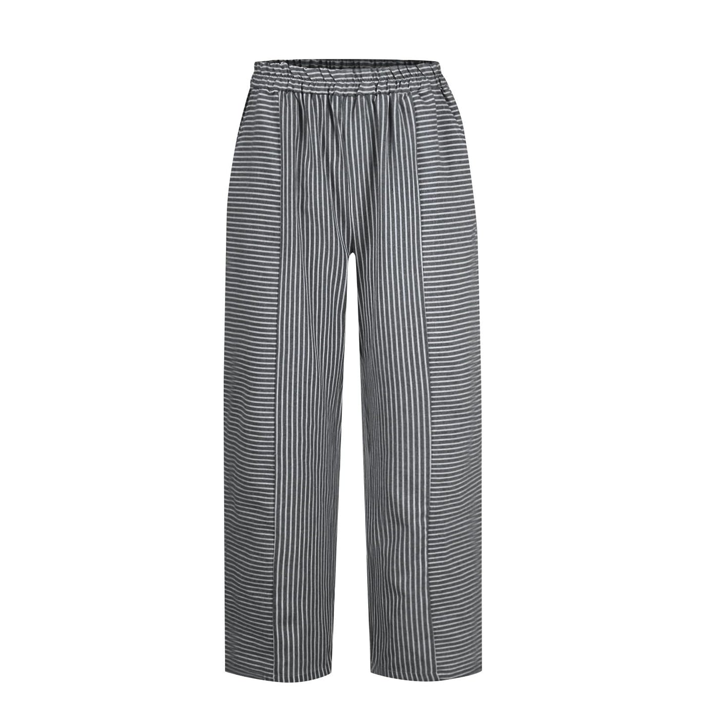 Generic ,Clothes for Women Pants for Women Trendy Womens Capris Summer Striped Linen High Waisted Baggy Trousers Pants Work Wide Legged Women Jogger Pants(Black,M), Medium