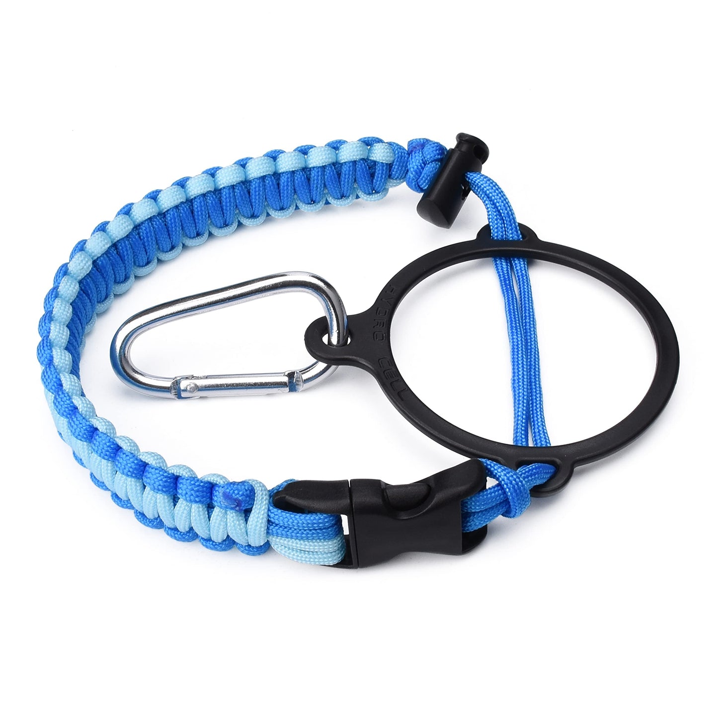 HYDRO CELL Paracord Handle for Wide Mouth Water Bottles - Carrier Strap w/Attachment Ring and Carabiner Accessory. Compatible w/ 64oz, 40oz 32oz, 24oz, 18oz, 14oz Insulated Bottles (Sky/Blue)