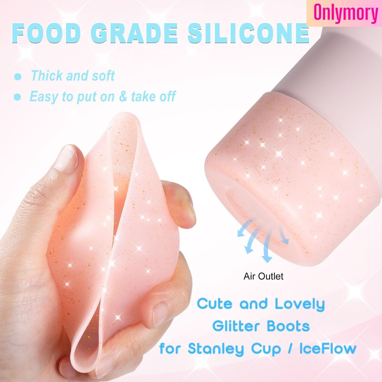 Silicone Boots for Stanley Cup 20-40 OZ, Glitter Boot for Stanley IceFlow 20 30 OZ, Bottom Protector Sleeve for Hydroflask 12-24 OZ Sports Water Bottle Boot Accessories (Clear Peach Pink)