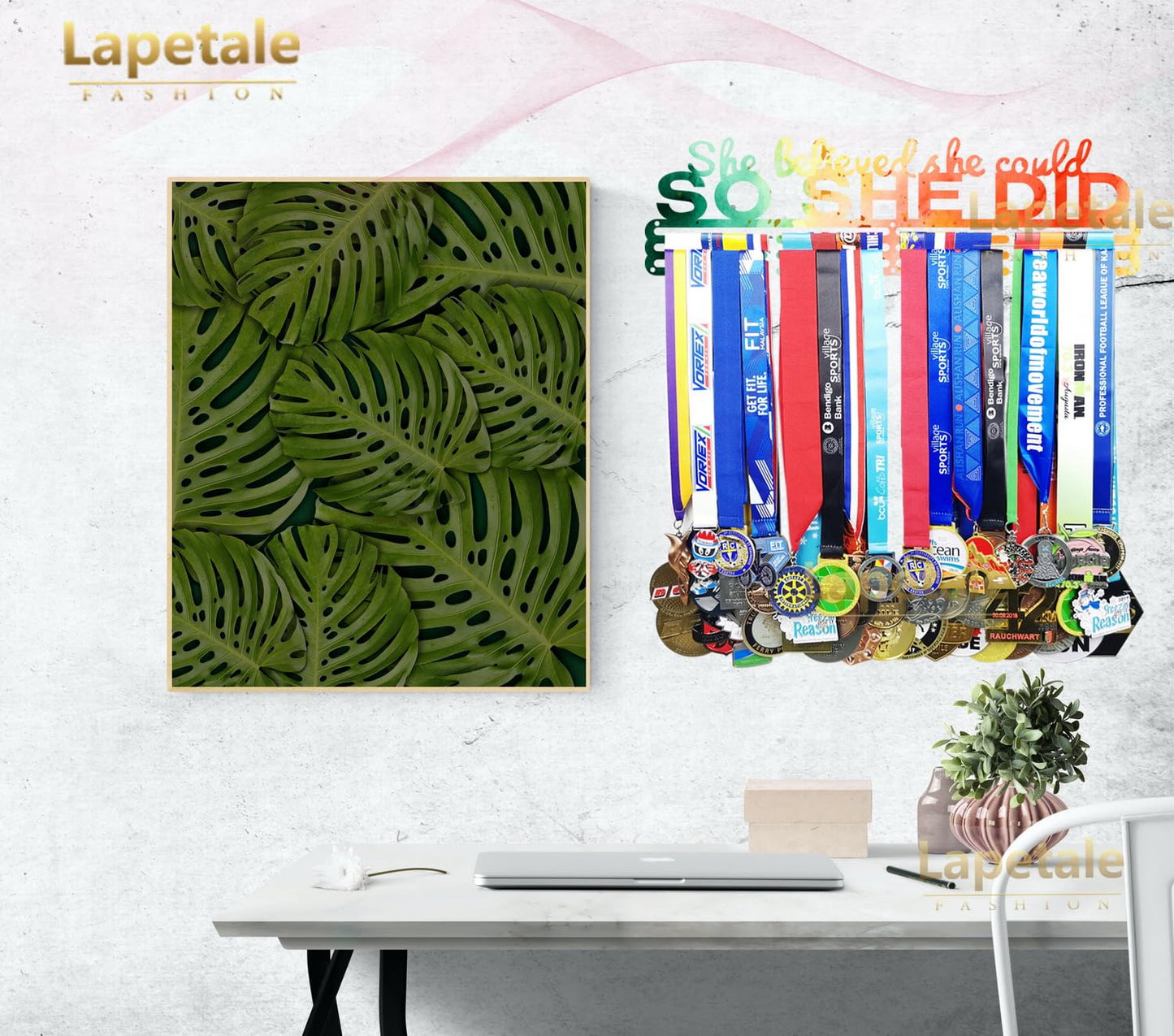 Lapetale Fashion Medal Hanger Holder Display Wall Rack Frame Shelf in 16" long-Medal Hanger Awards Ribbon Cheer,gymnastics,soccer,softball Holder Display Custom Rack for Sports Medals Easy to Install