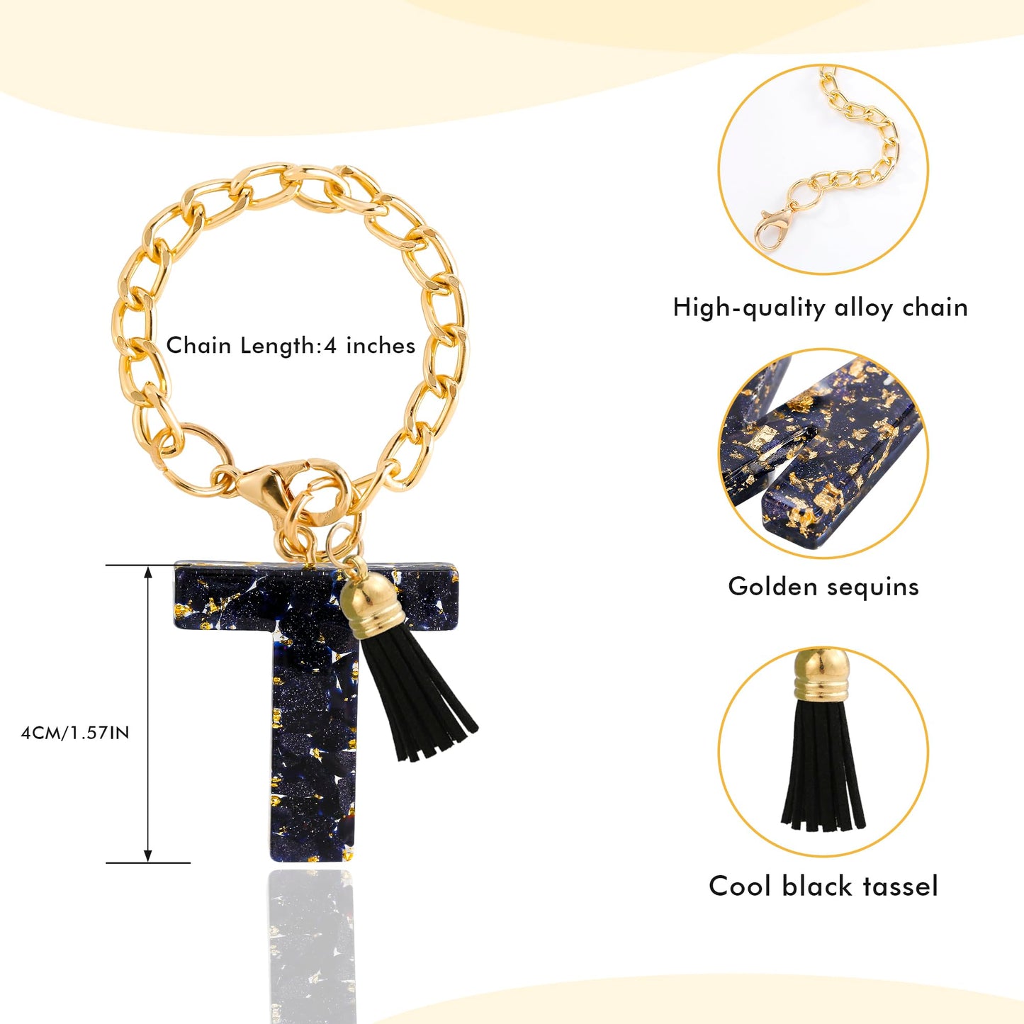 Letter Charm Accessories for Stanley Cup 1 PCS Cute Initial Keychain Handle Charm for Stanley Tumbler for Women Black Letter T