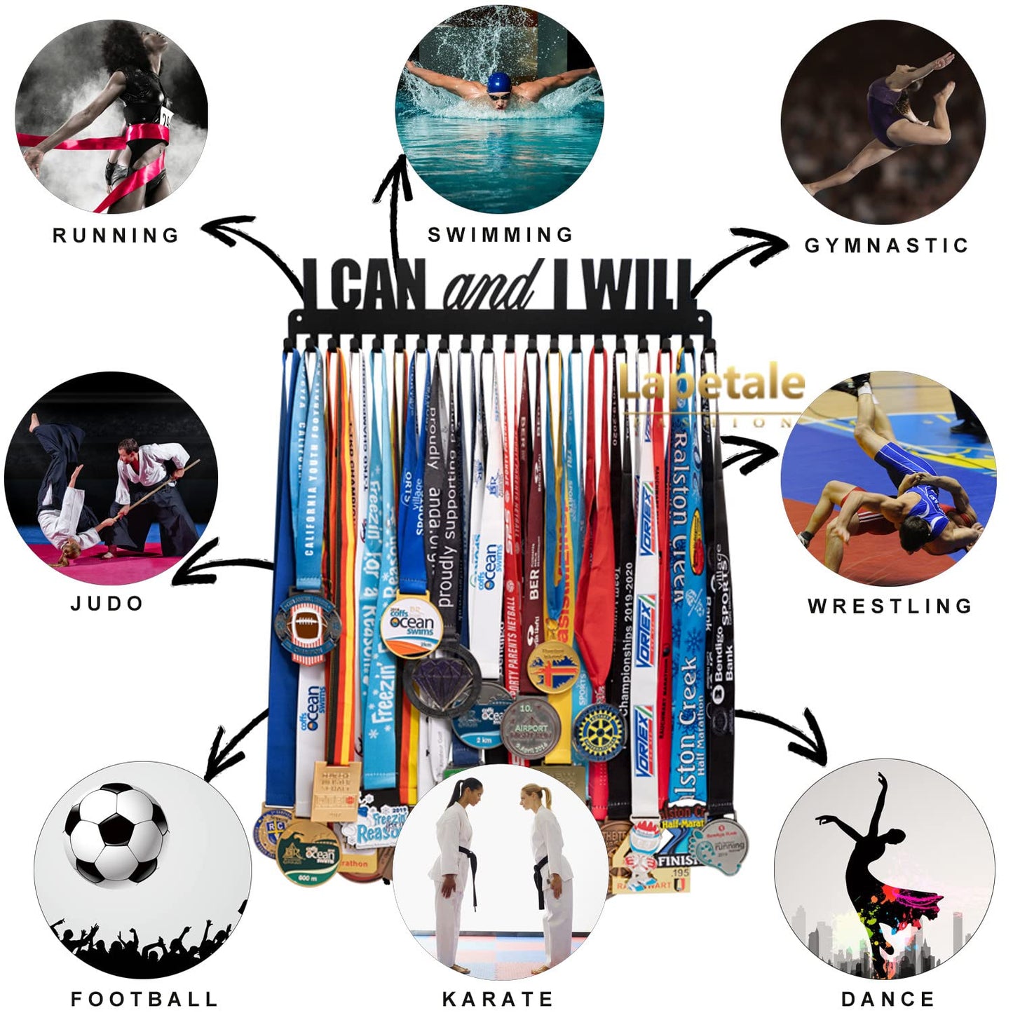 Lapetale Fashion Medal Rack for Runners,Medal Holder Display Hanger Rack Frame-Medal Holder for Runners,Marathon Medal Holder,Race Running Medal Holder,Medal Holders for Triathletes Easy Use