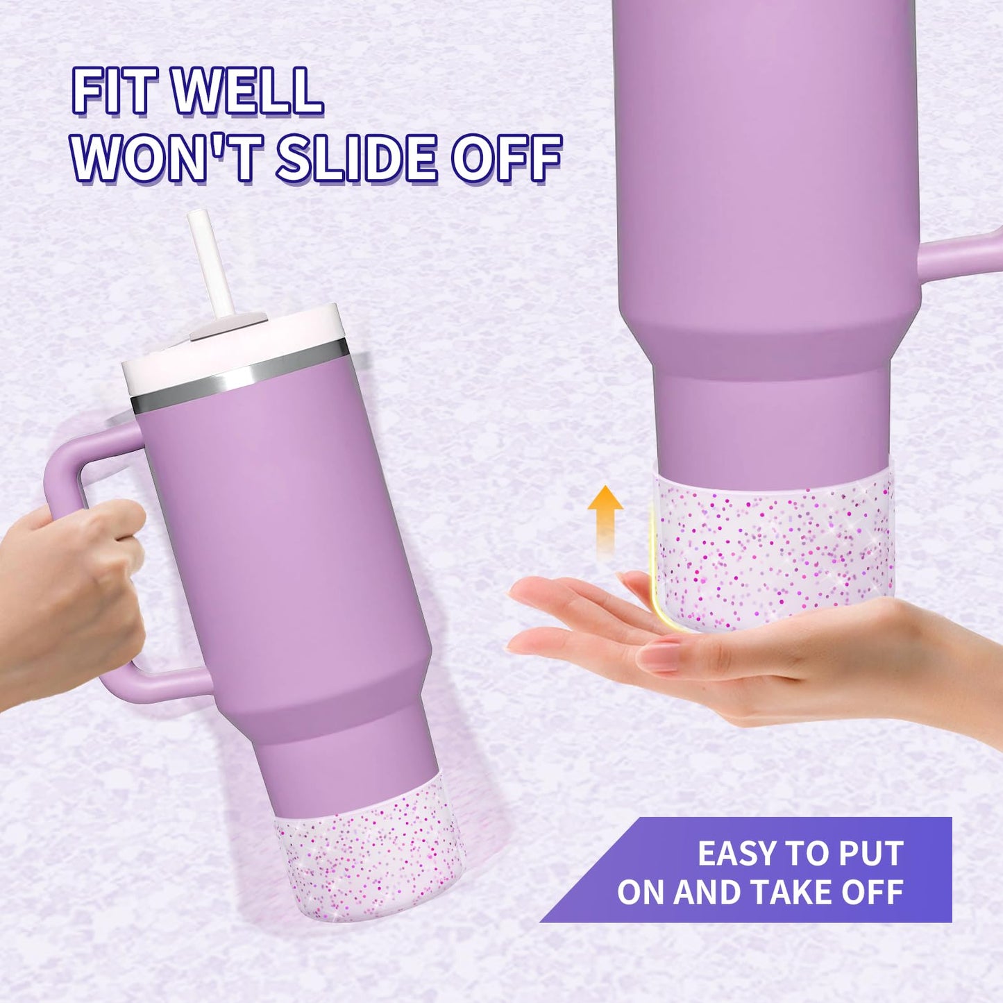 WUQID 2 Pack Bling Silicone Boot for Stanley Quencher Adventure 40oz & Stanley IceFlow 20oz 30oz, Reduces Dents Protective Silicone Water Bottle Bottom Cover Sleeve Compatible with Stanley Tumbler