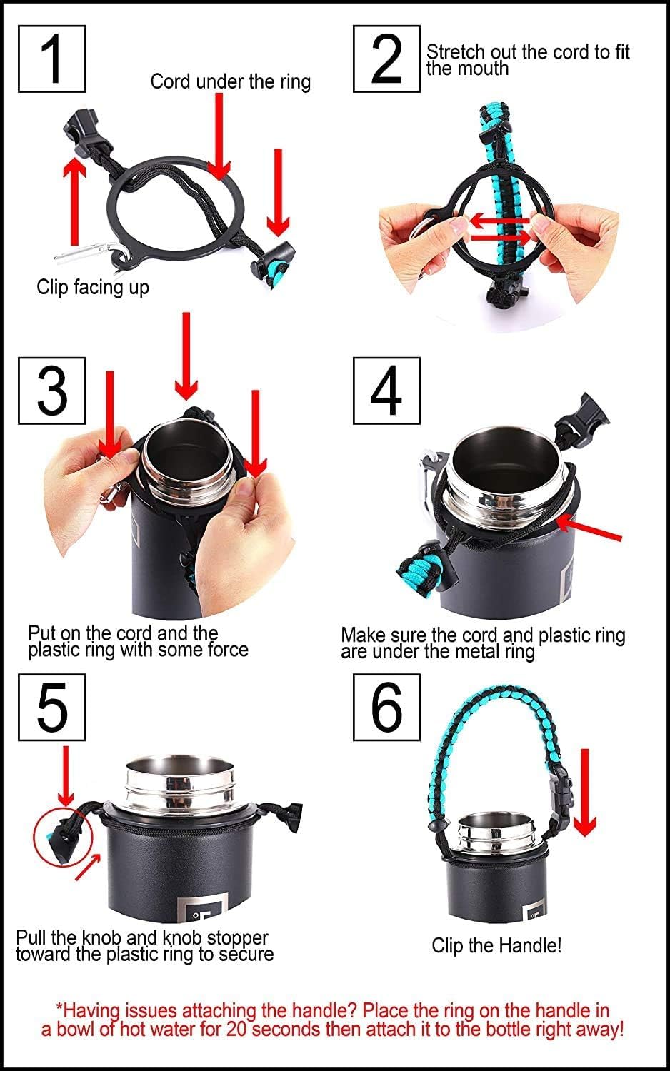 IRON °FLASK Paracord Handle - Fits Wide Mouth Water Bottles - Durable Carrier, Secure Accessories, Survival Strap Cord, Safety Ring, and Carabiner - Seven Core Paracord Bracelet