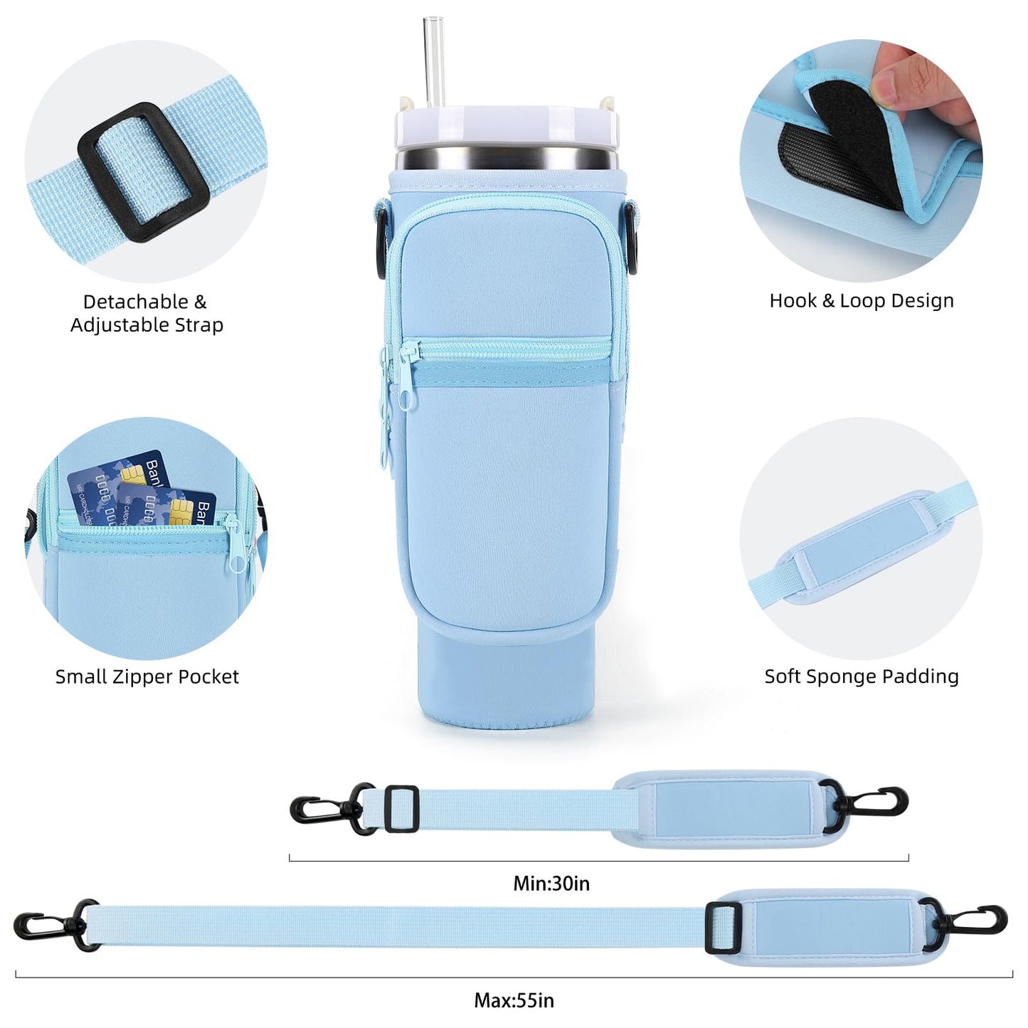 GOEWY Water Bottle Carrier Bag for Stanley 30oz Tumbler with Phone Pocket Water Bottle Holder with Strap Neoprene Water Bottle Pouch for Stanley Cup Accessories