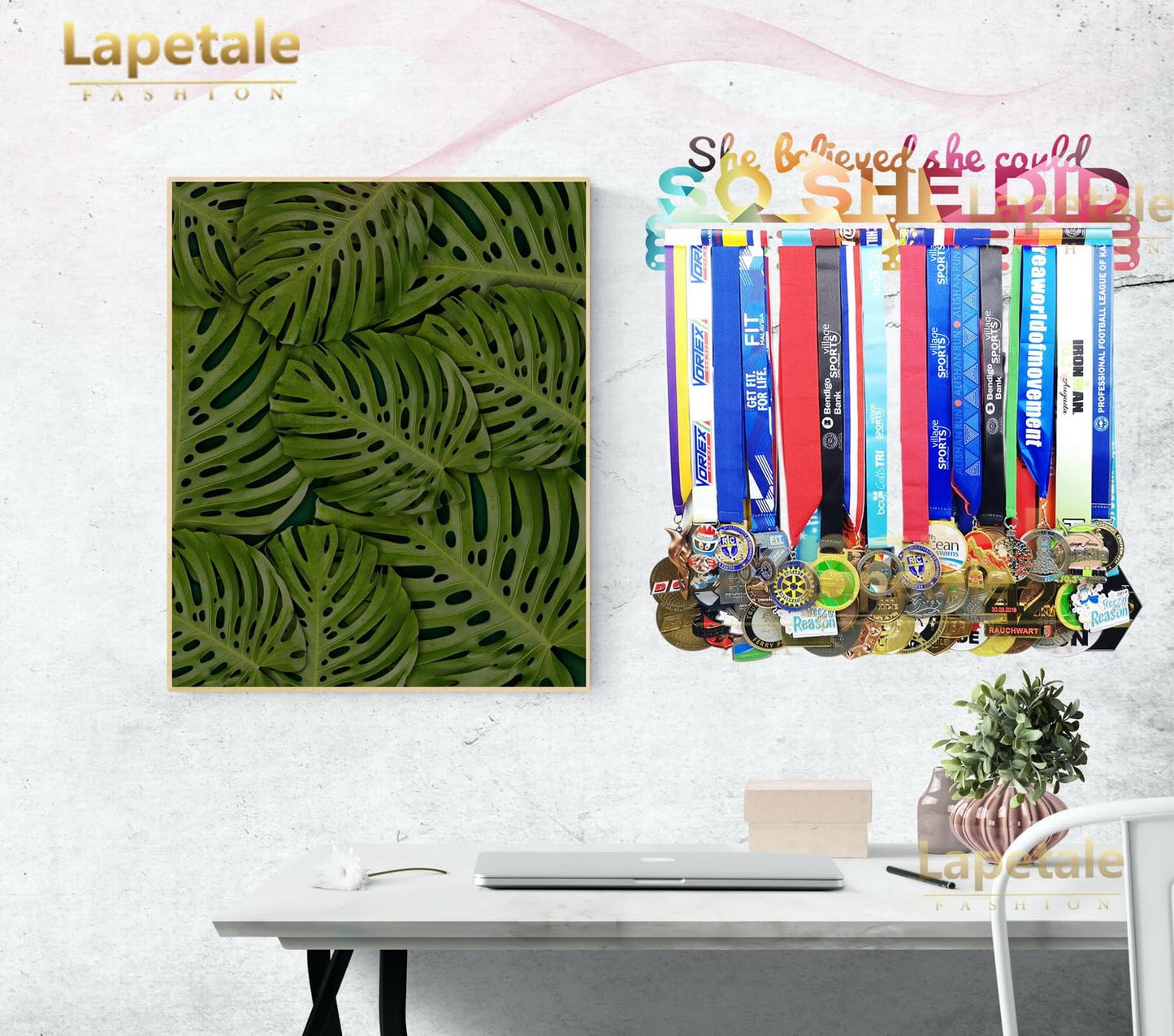 Lapetale Fashion Medal Hanger Holder Display Wall Rack Frame Shelf in 16" long-Awards Ribbon Cheer,gymnastics,soccer,softball