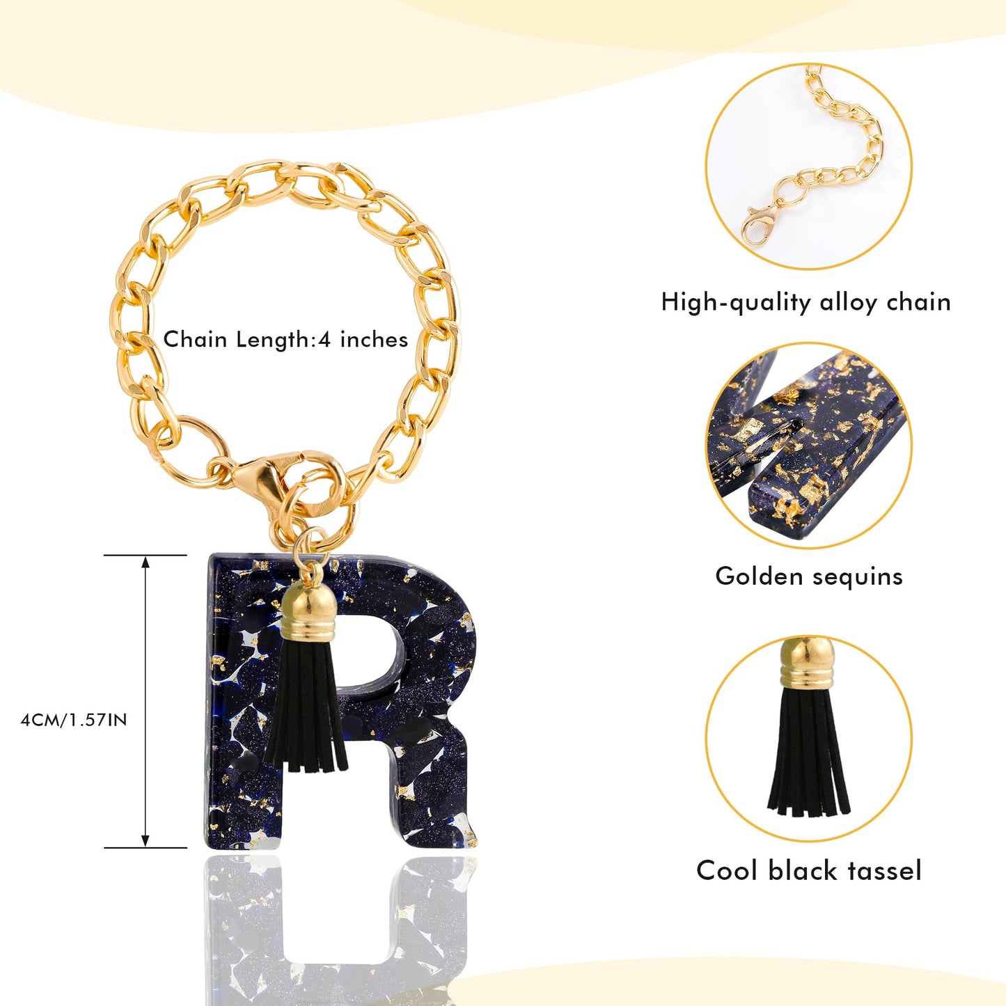 Letter Charm Accessories for Stanley Cup 1 PCS Cute Initial Keychain Handle Charm for Stanley Tumbler for Women Black Letter R