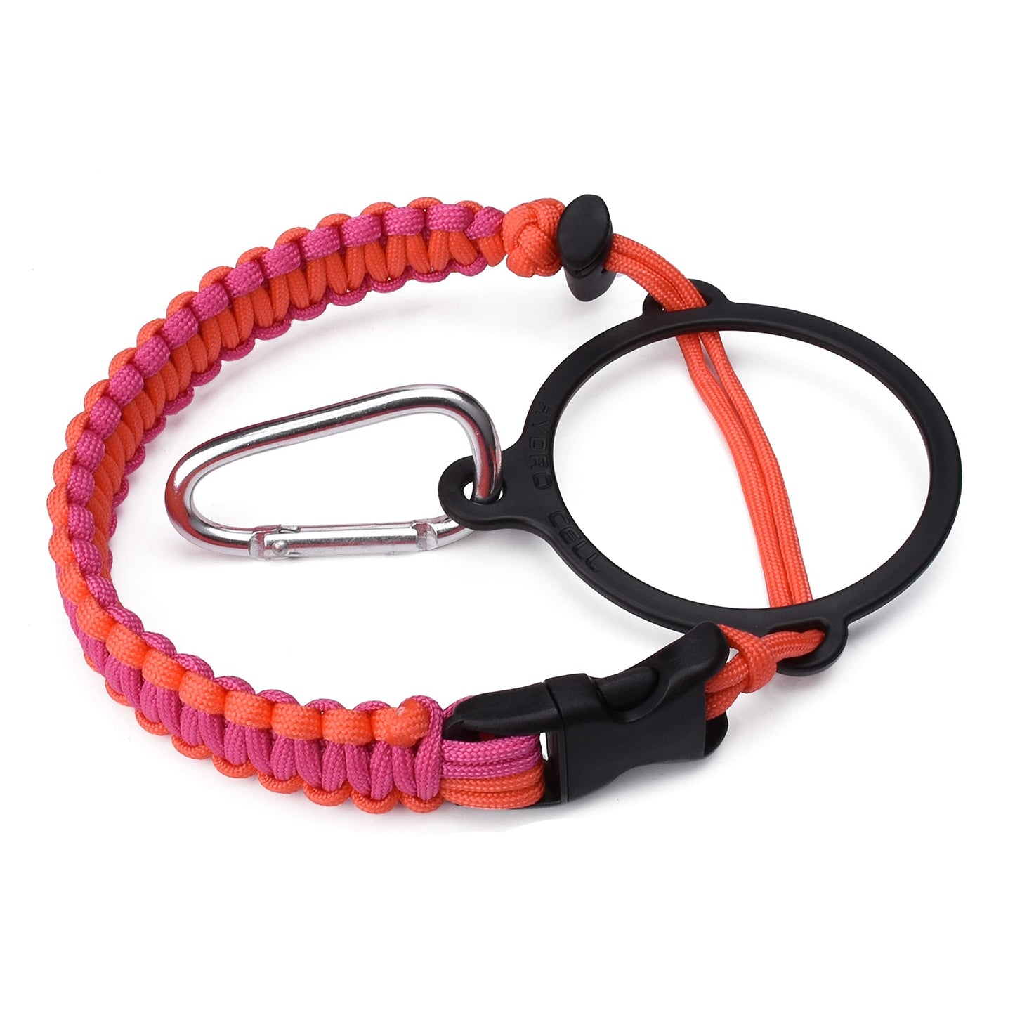 HYDRO CELL Paracord Handle for Wide Mouth Water Bottles - Carrier Strap w/Attachment Ring and Carabiner Accessory. Compatible w/ 64oz, 40oz 32oz, 24oz, 18oz, 14oz Insulated Bottles (Coral/Punch)