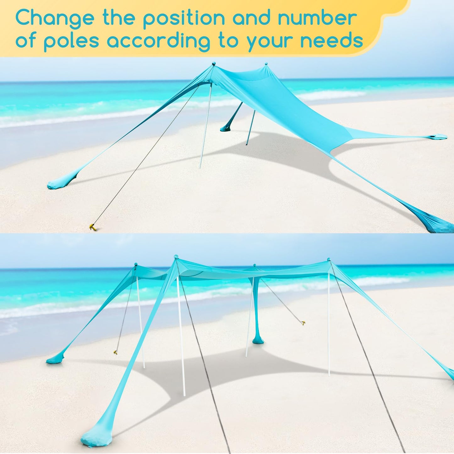 deli Beach Tent, Beach Canopy with UPF50+ Protection, Foldable Poles, 2 in 1 Beach Blanket, Carrying Bag,Sand Shovel,10x10FT Beach Tent Sun Shelter for Backyard Fun, Camping Or Picnics,Easy to Setup