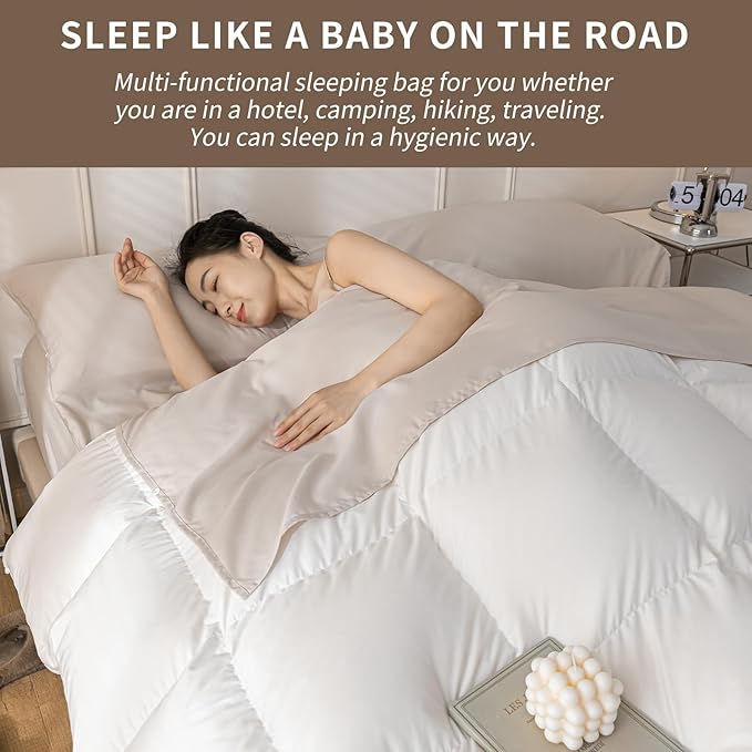 Sleeping Bag Liner Ultralight Sleep Sack Travel Washed Cotton Sheets for Hotel Bags for Adults Liners, Lightweight Single & Double Camping Sleeping Inner Hostel Fresh Back Hiking Bed