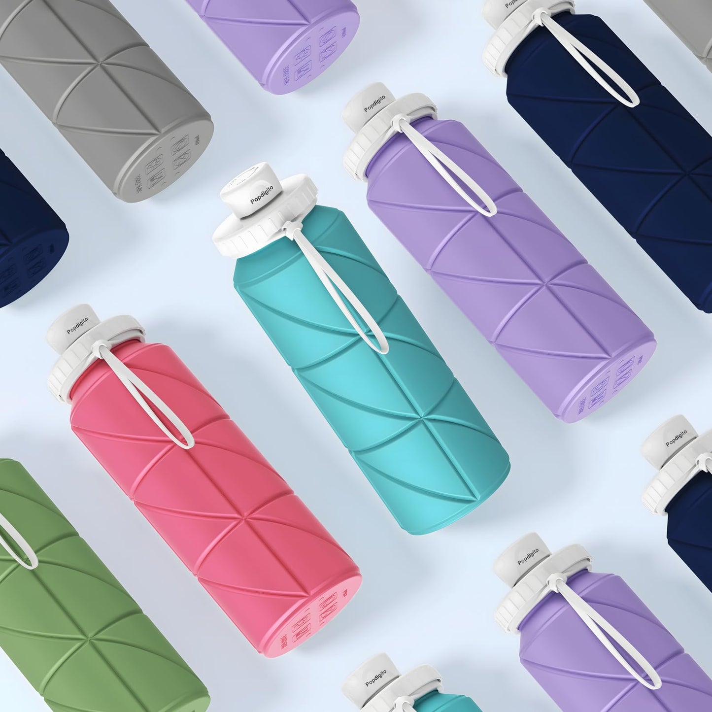 Popdigito Collapsible Water Bottle Foldable Silicone Travel Water Bottle Leakproof Flexible BPA Free Portable,Folding Water Bottle Lightweight for Camping, Hiking,Sports Water Bottles Travel 23oz