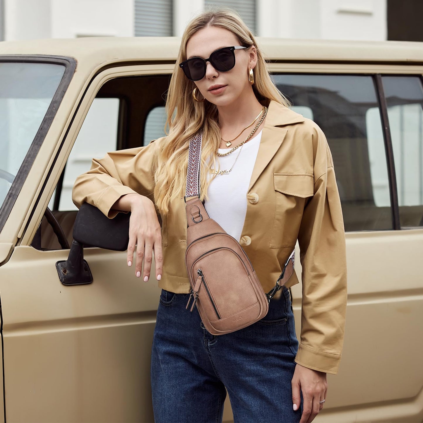 CLUCI Sling Bag for Women Leather Cross Body Bag for Woman Crossbody Bag Large Sling Backpack for Travel Hiking Cycling
