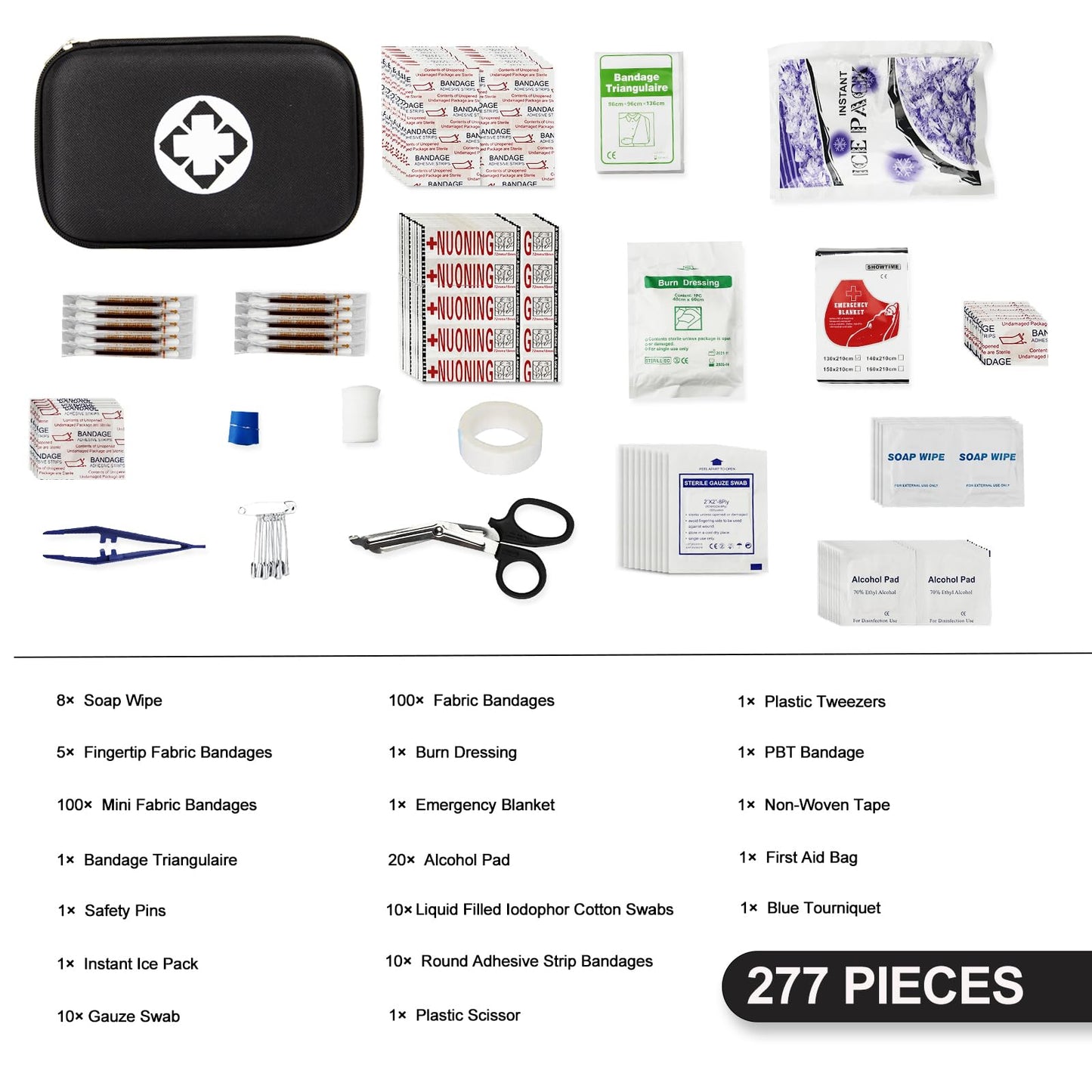 First Aid Kit Emergency Kit Camping Essentials Car-Home Black First-Aid Bag - 277 Piece Emergency Supplies Hiking First Aid Kit for Backpack Survival Kits for Disaster Preparedness YIDERBO
