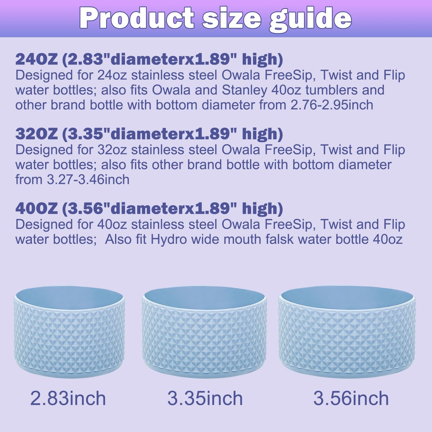 WK IEASON 2Pcs Silicone Water Bottle Boot for Owala 24oz 32oz 40oz, Protective Flask Bottom Cover Base for Owala FreeSip Twist and Flip Flask Bottles (Diomond White/purple, 24OZ)