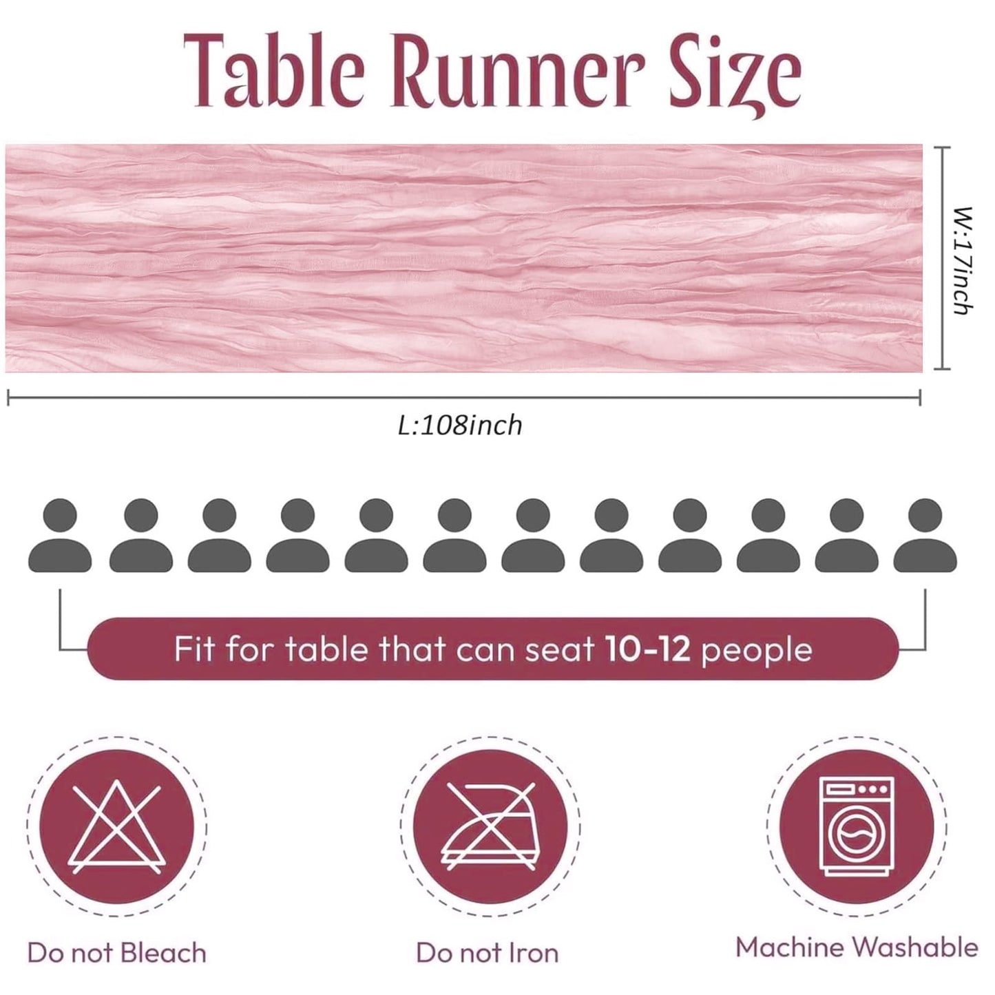 12 Pack Light Pink Cheesecloth Table Runner 17 x 108 Inch Gauze Table Runner Fabric Semi Sheer Cheese Cloth Table Decor Bulk for Rustic Romantic Wedding Baby Shower Table Decoration