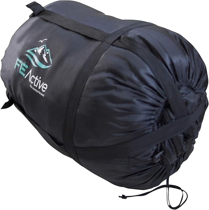 FE Active Camping Sleeping Bag - 3-4 Seasons Extra Long or Lightweight Hooded, Warm Outdoor Compact & Lightweight Sleeping Bag for Camping, Backpacking, Hiking, Travel | Designed in California, USA