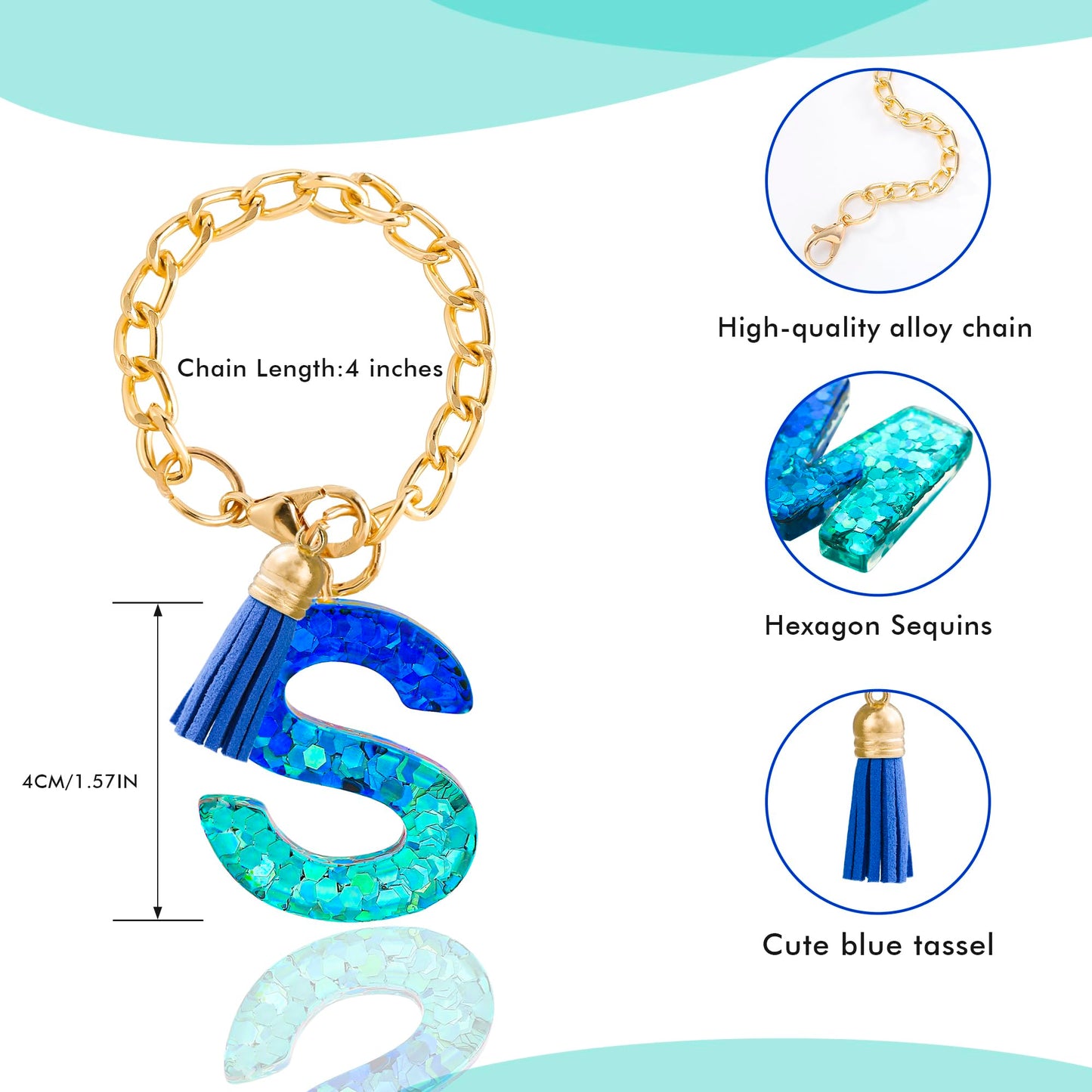 Letter Charm Accessories for Stanley Cup 1 PCS Cute Initial Keychain Handle Charm for Stanley Tumbler for Women Blue Letter S