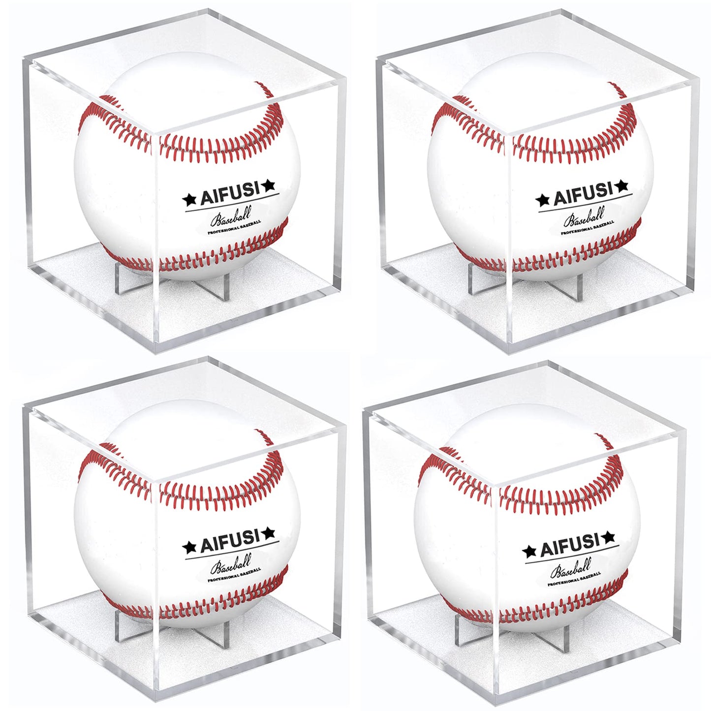 Baseball Display Case, UV Protected Acrylic Cube Baseball Holder Square Clear Box Memorabilia Display Storage Sports Official Baseball Autograph Display Case - Fits Official Size Ball(4 Pack