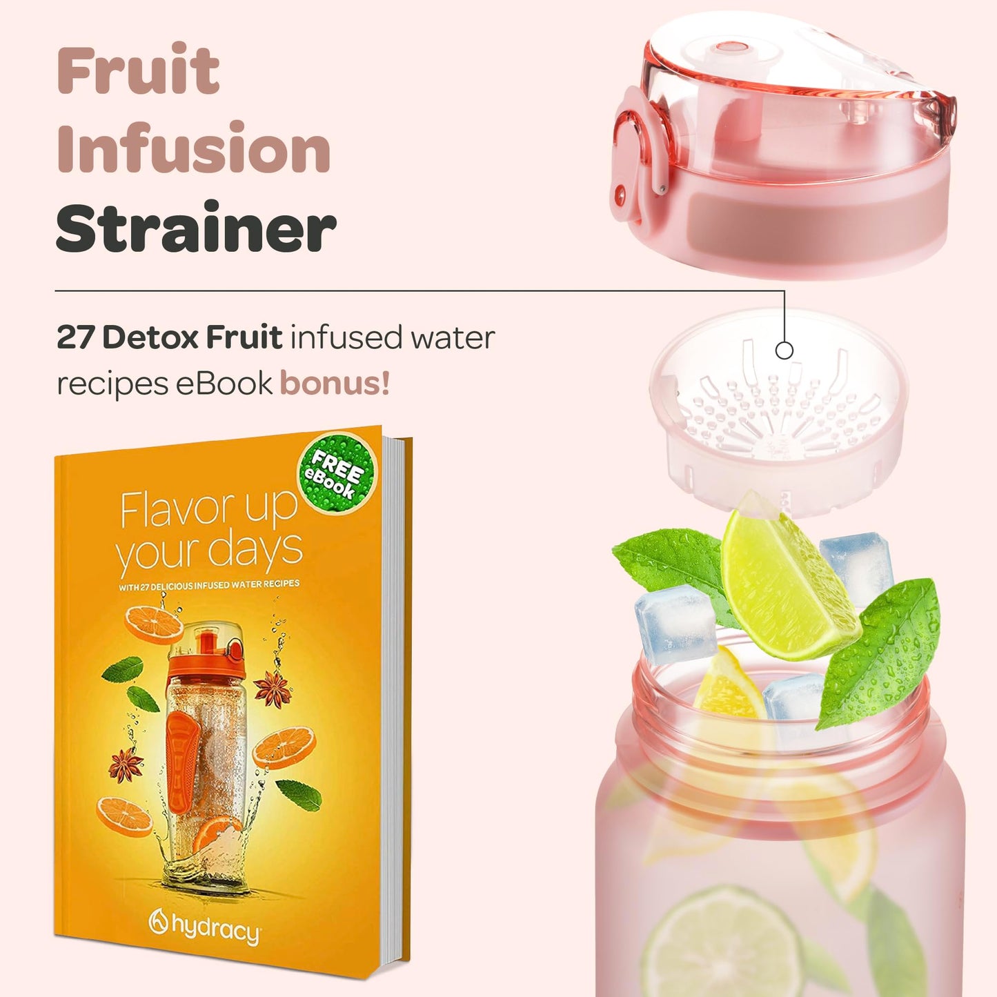 Hydracy 17 oz Motivational Water Bottle with Time Marker, Reusable Water Bottle With Strap, Leak Proof Chug Lid, Kids Water Bottle with Times to Drink and Fruit Infusion Strainer, Ideal Gift