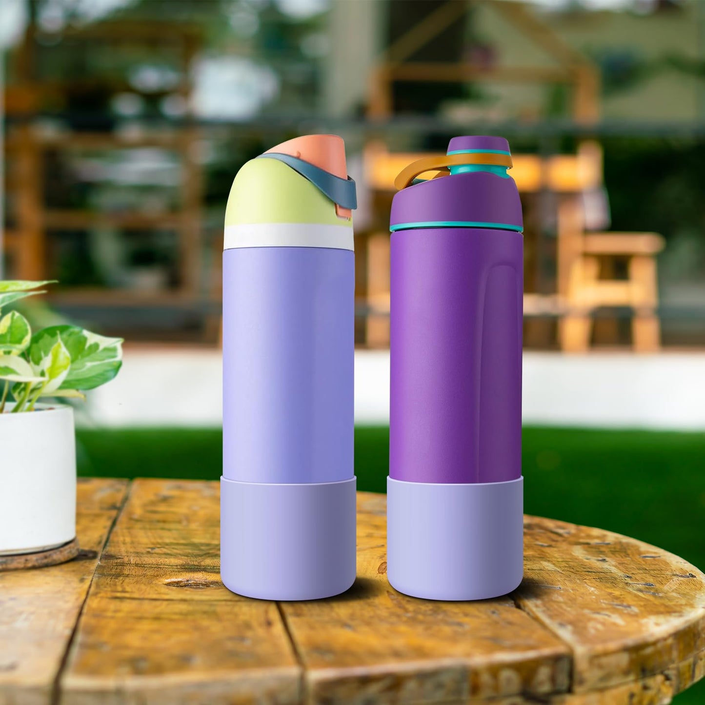 2PCS Silicone Water Bottle Boot for Owala 24 Oz, Alwenid Anti-Slip Protective Sleeve Bottom Bumper Protector for FreeSip, Twist, and Flip Stainless Steel Water Bottles (Purple)