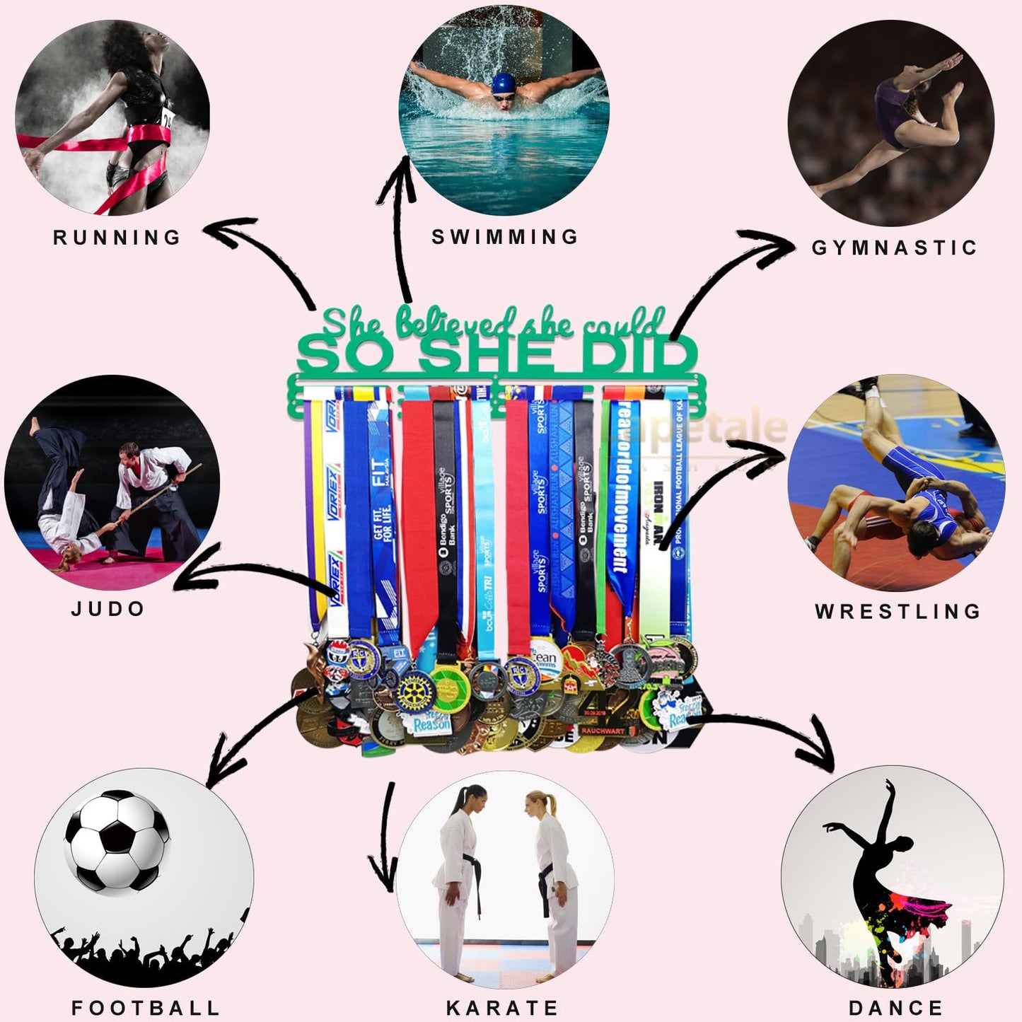Lapetale Fashion GREEN Medal Hanger Holder Display Wall Rack-Medal Hanger Awards Ribbon Cheer,gymnastics,soccer,softball
