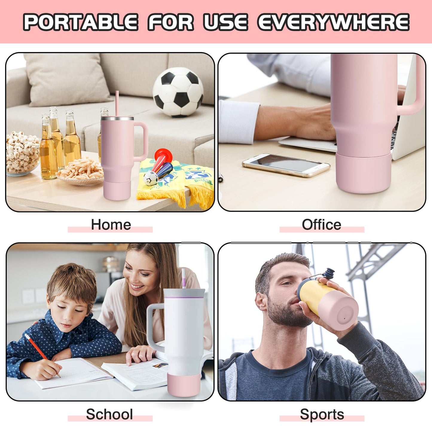 WUQID Silicone Boot Sleeve Compatible with Hydro Flask Travel Tumbler with Handle 32oz&40oz and 12-24oz Hydroflask bottle & Stanley 20 30 40oz Tumbler, Fit 2.83-2.95in Bottom, Anti-Slip Bottle Cover