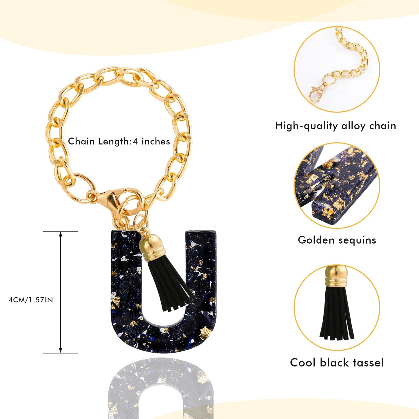 Letter Charm Accessories for Stanley Cup 1 PCS Cute Initial Keychain Handle Charm for Stanley Tumbler for Women Black Letter U