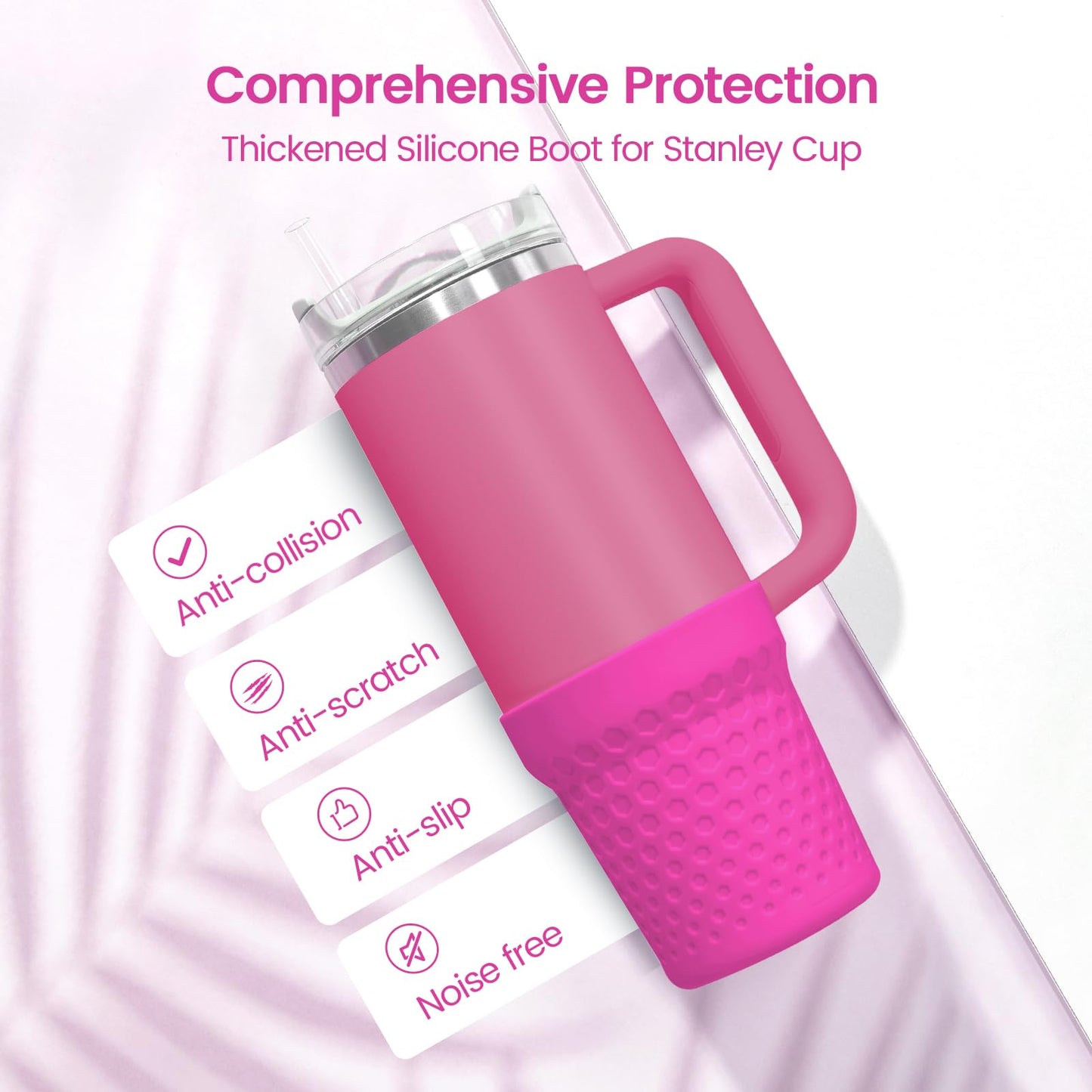 Thxbag Silicone Boot for Stanley Cup 30oz / 20oz, Hot Pink Neon Boot Sleeve Cover Fit with Stanley H2.0 and Quencher Adventure Tumbler Accessories (30 oz & 20 oz, Hot Pink)