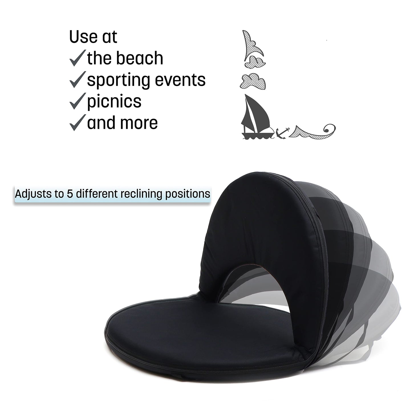 Trademark Innovations Portable Multiuse Adjustable Recliner Stadium Seat, Black