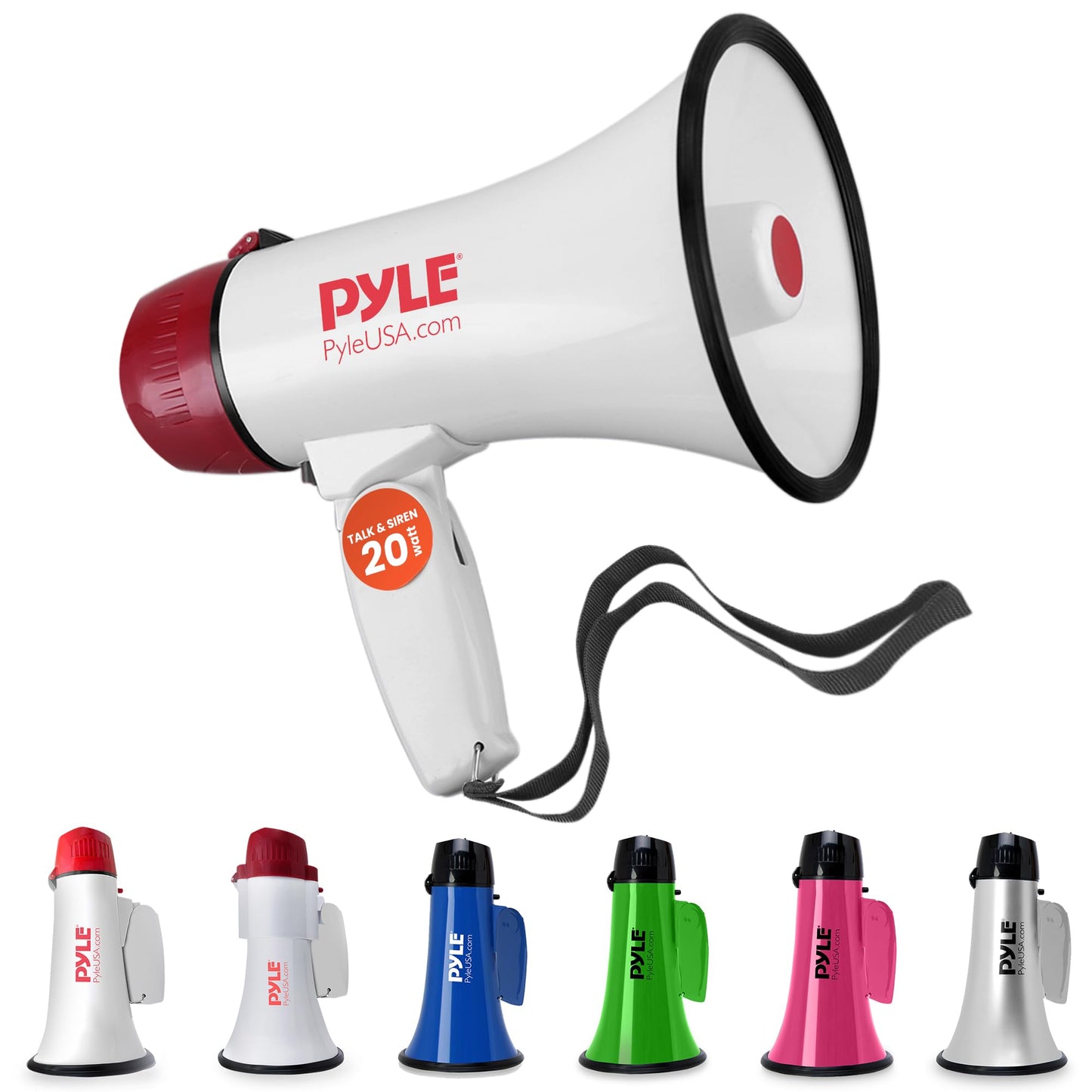 PYLE Portable Megaphone Speaker PA Bullhorn - Built-in Siren & Megaphone Speaker PA Bullhorn - 20 Watts & Adjustable Vol Control