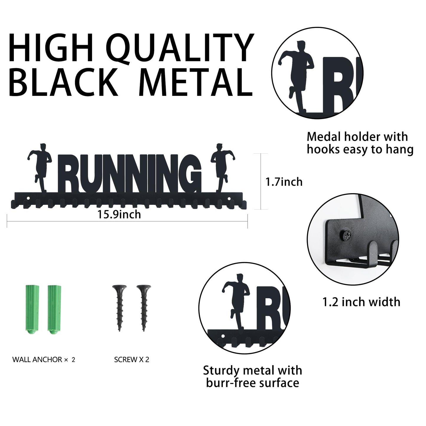 Goutoports Medal Holder Display Hanger Rack Frame for Sport Race Runner-Running Medal Hanger Display-Sturdy Black Steel Metal Over 60 Medals Easy to Install-HOL39