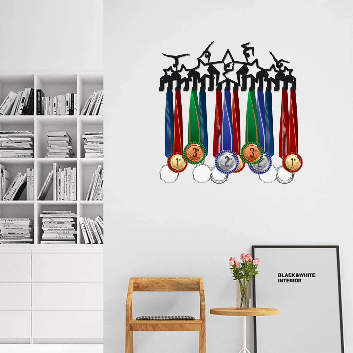 SUPERDANT Gymnastics Medal Hook Stars Medal Holder Display Hanger Rack Sports Metal Wall Mount with 17 Hooks for 60+ Hanging Medal Rack Display Competition Medal Holder Display Wall Hanging