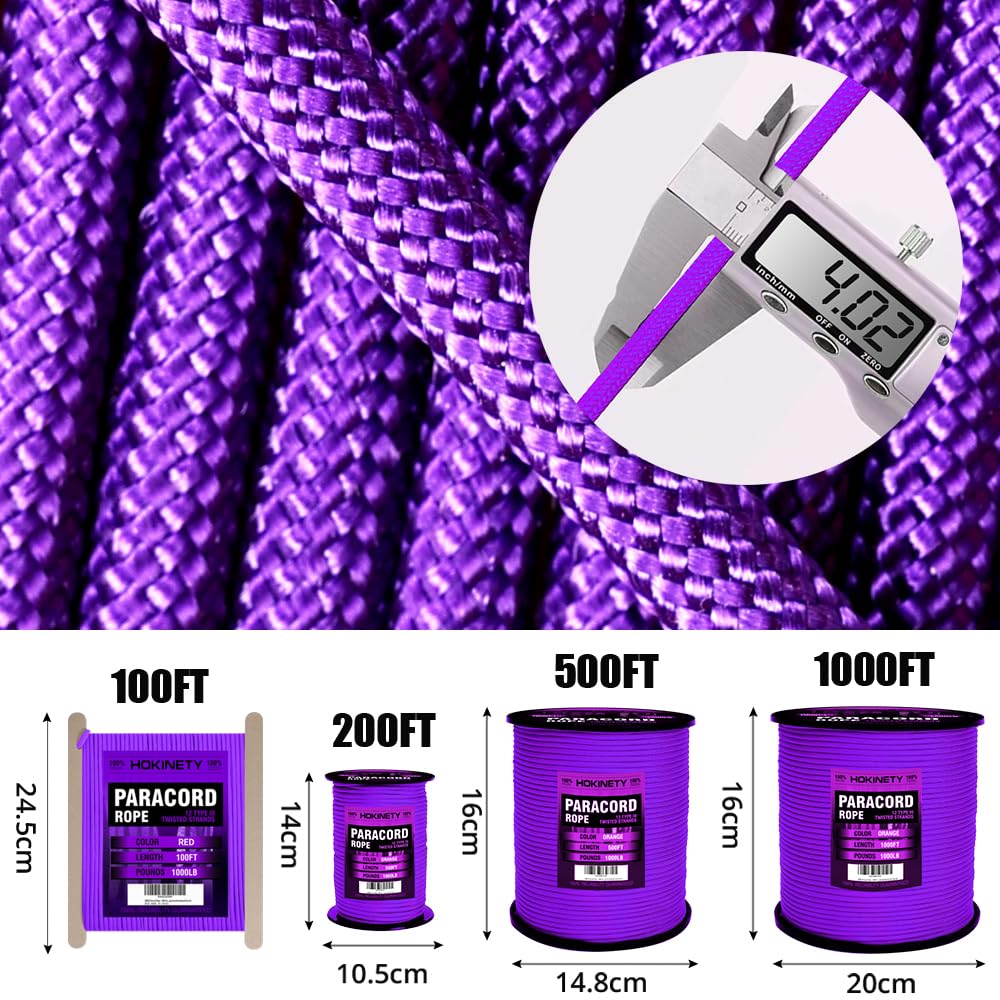1000Ib Paracord Rope - 100ft / 200ft / 500ft / 1000ft 4mm,12 Strand Parachute Spool Cord,para Cord Lanyard for Camping,Hammock,Clothsline,Hiking,Fishing,Survival braceletand Survival