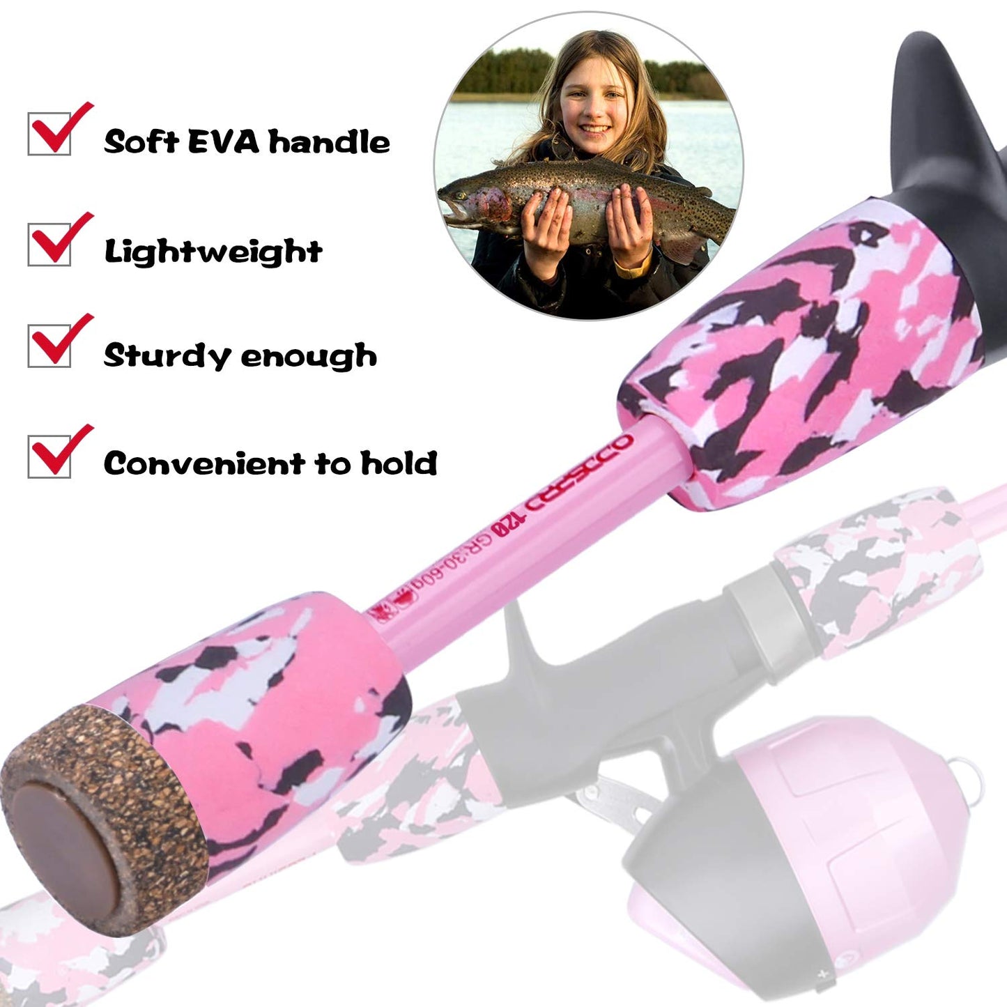 ODDSPRO Kids Fishing Pole - Kids Fishing Starter Kit - with Tackle Box, Reel, Practice Plug, Beginner's Guide and Travel Bag for Boys, Girls (Light Pink, 1.5M 4.92Ft)