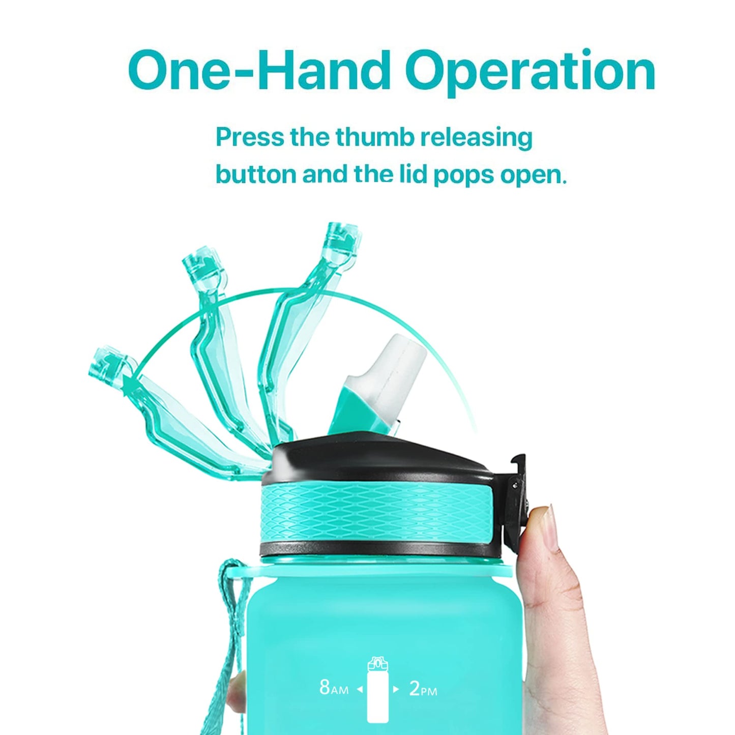 EYQ 32 oz Water Bottle with Time Marker, Carry Strap, Leak-Proof Tritan BPA-Free, Ensure You Drink Enough Water for Fitness, Gym, Camping, Outdoor Sports(Green/Purple Gradient)