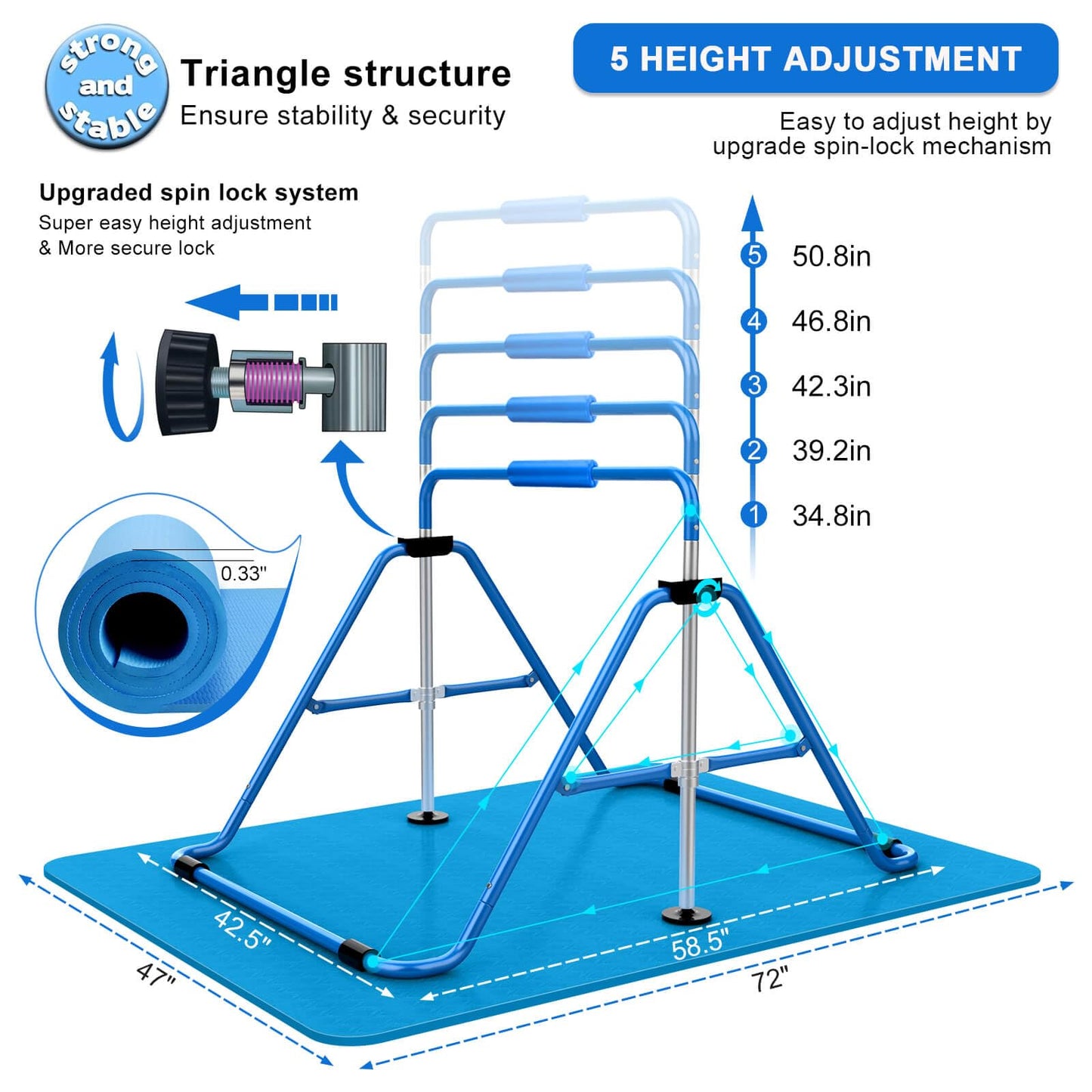 Tepemccu Expandable Gymnastics Bars,Adjustable Height Gymnastic Horizontal Bars,Junior Training Bar Children Folding Training Monkey Bars for Kids…