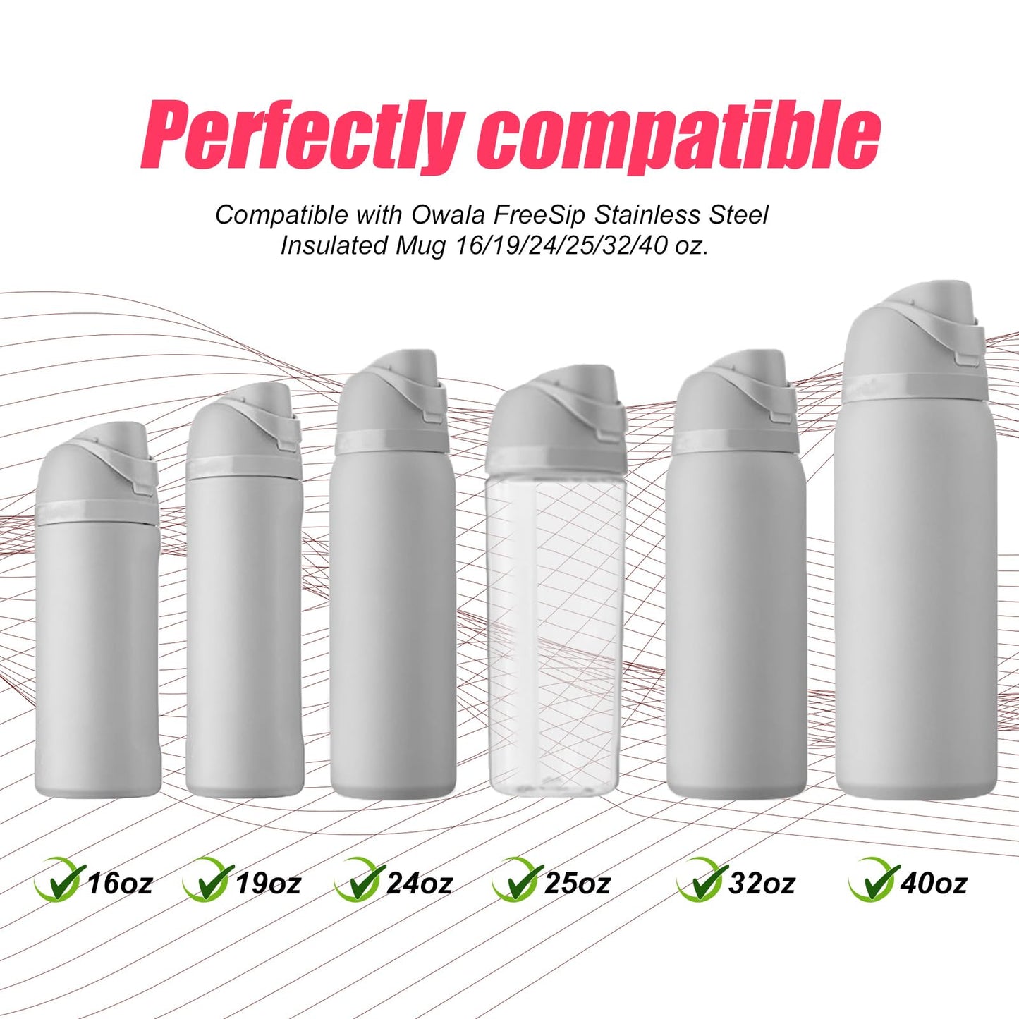 4pcs Replacement Stopper Compatible with Owala FreeSip 24oz 32oz, Water Bottle Top Lid Gasket for Owala 19/24/32/40oz Seal Bottle Cap Mouth Stopper Part Silicone Plug Accessories BPA-Free (Carmine)