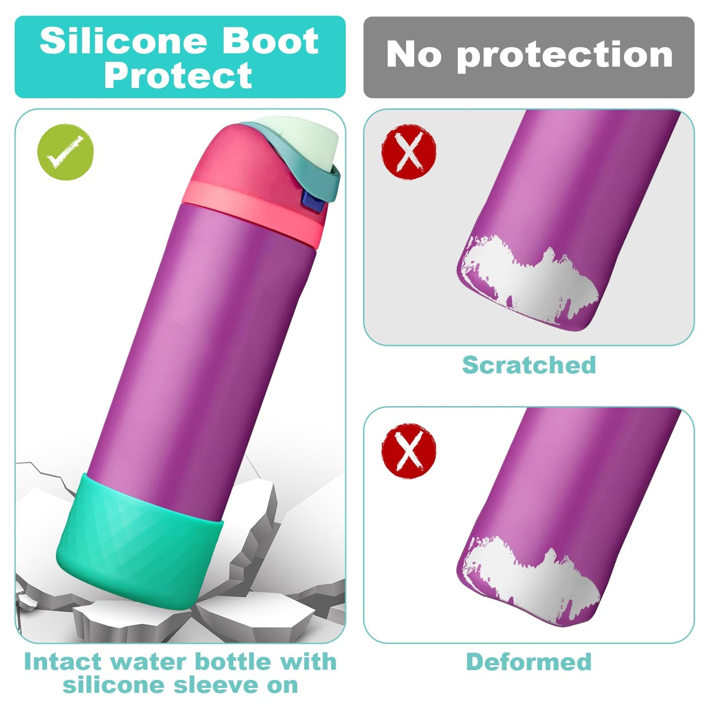 Alwenid 2PCS Silicone Water Bottle Boot for Owala 24 Oz, Anti-Slip Protective Sleeve Bottom Bumper Protector for FreeSip, Twist, and Flip Stainless Steel Water Bottles (Cyan)