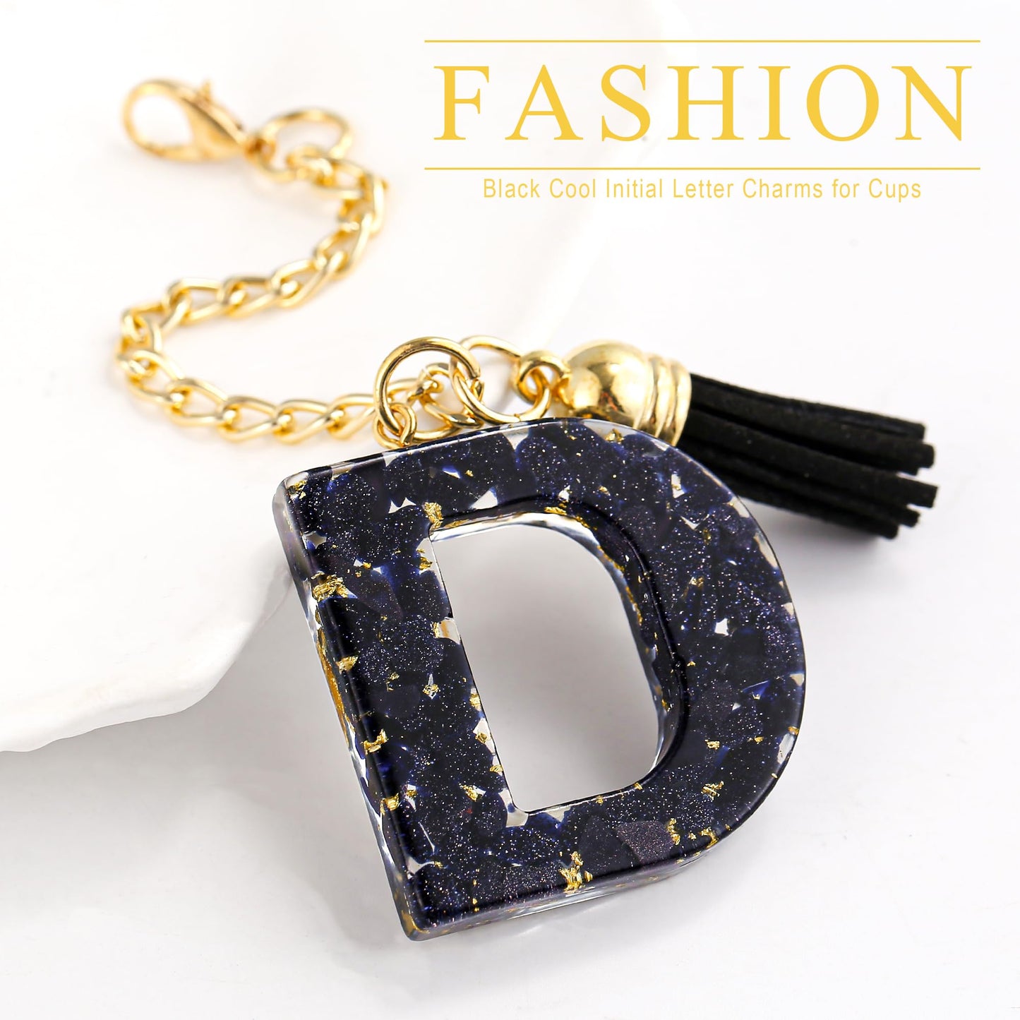 Letter Charm Accessories for Stanley Cup 1 PCS Cute Initial Keychain Handle Charm for Stanley Tumbler for Women Black Letter D