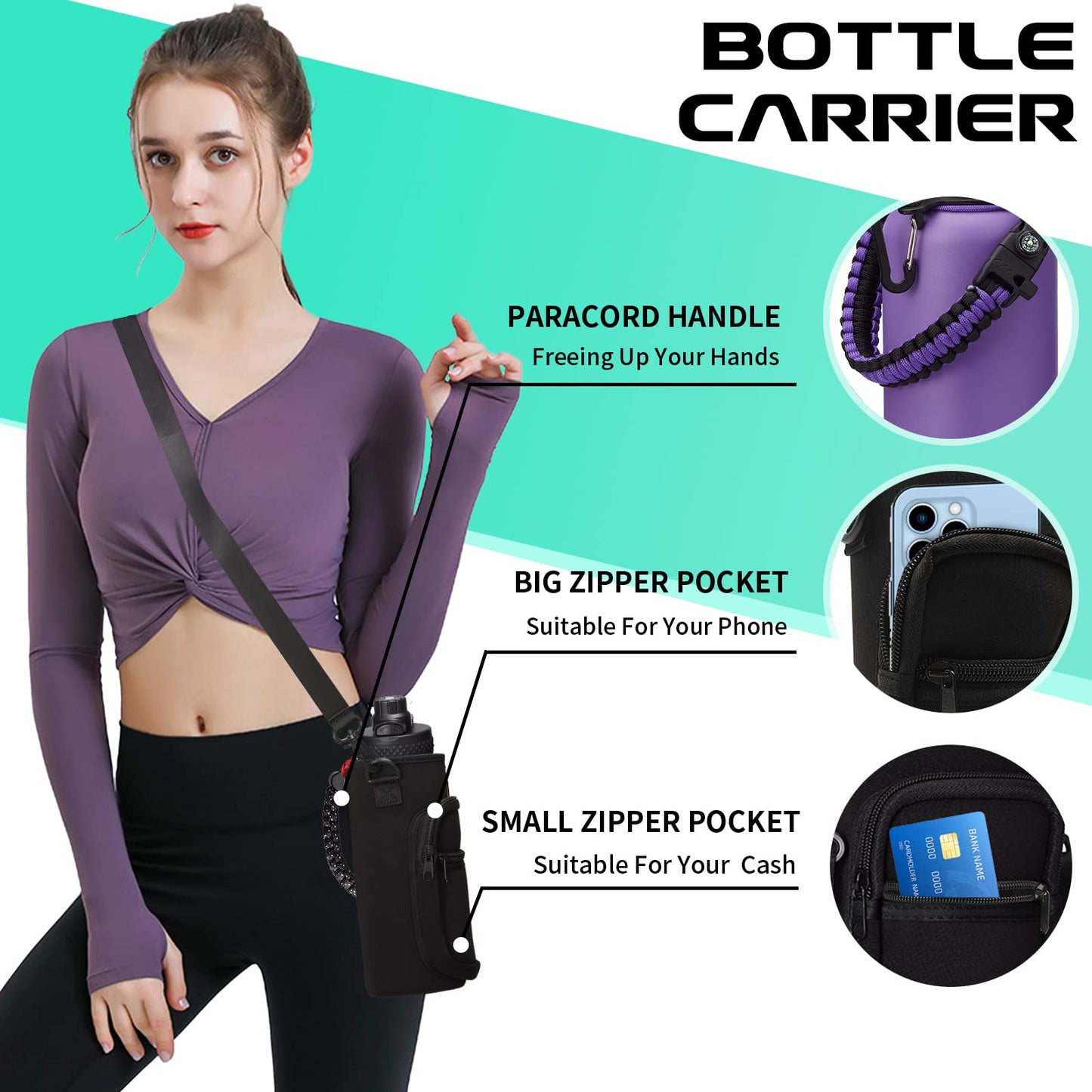 32 oz Water Bottles with Straw & Spout Lid, Paracord Handle & Strap, Double Wall Insulated Flask Water Bottle, Reusable Wide Mouth Gym Water Bottles for Women and Men for Outdoor Fitness Sports