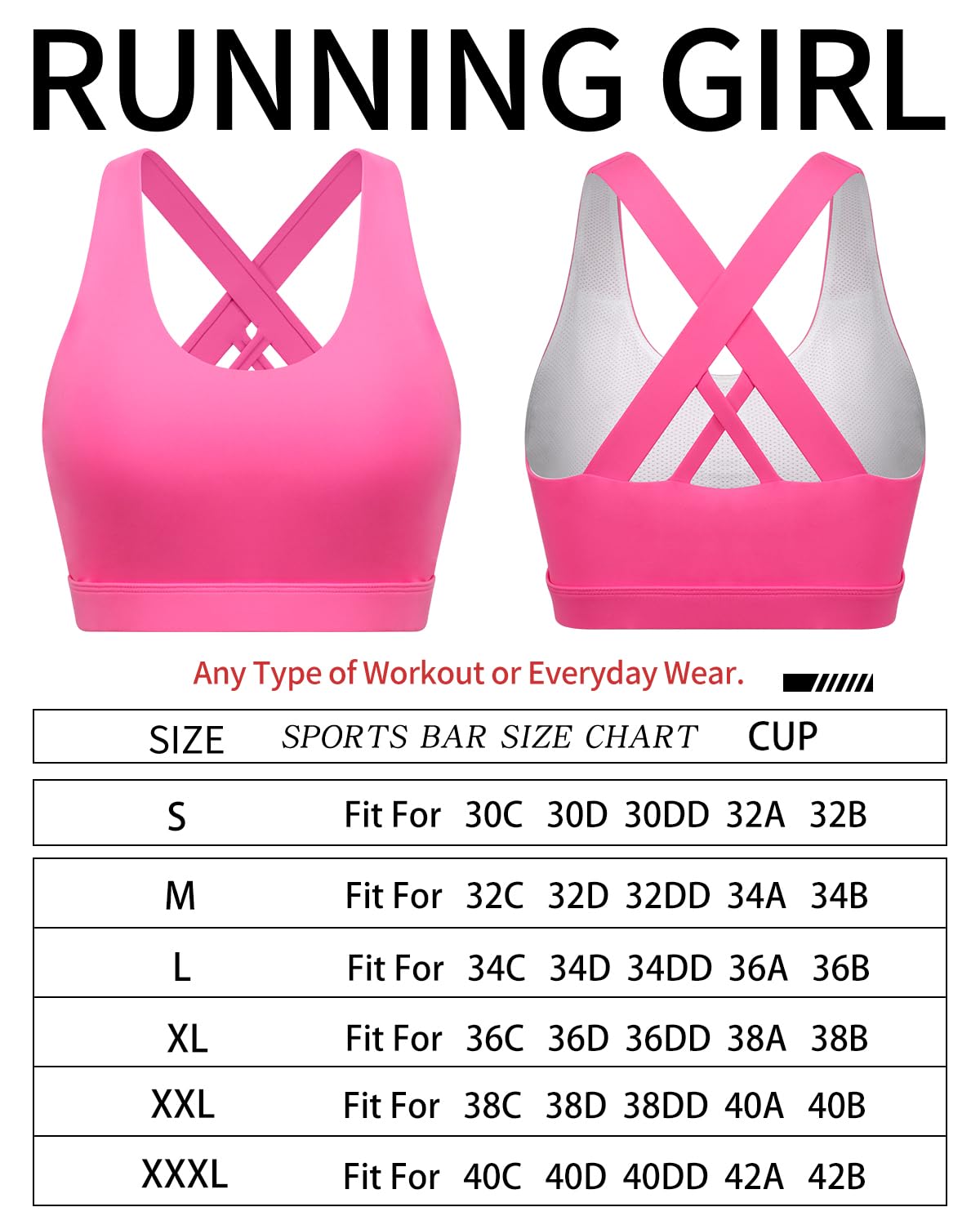 RUNNING GIRL Sports Bra for Women, Criss-Cross Back Padded Strappy Sports Bras Medium Support Yoga Bra with Removable Cups(2353 Brilliant pink_XS)