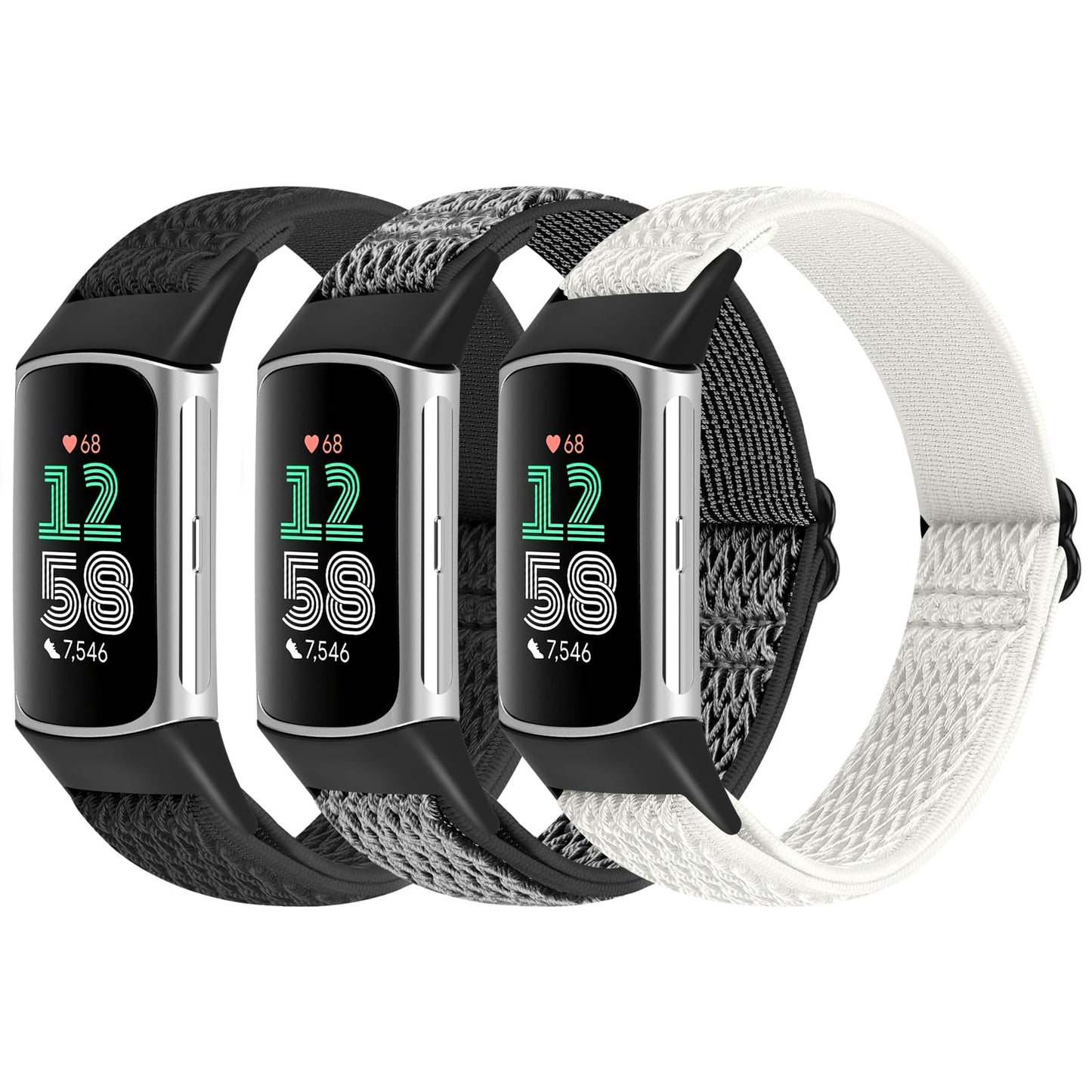 Puhuite 3 Pack Elastic Nylon Bands Compatible with Fitbit Charge 6/Fitbit Charge 5 Band, Adjustable Stretchy Nylon Loop Sports Strap Replacement Wristband for Fitbit Charge 5/Charge 6, Men and Women