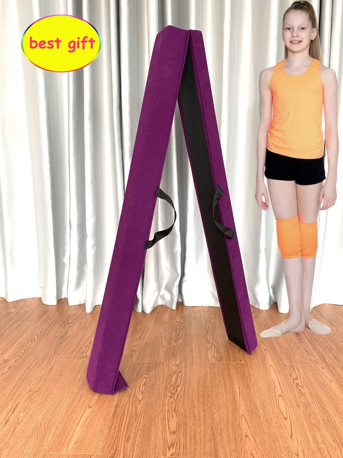 Marfula 6 FT / 8 FT / 9 FT Gymnastics Balance Beam Foam Folding Floor Beam - Extra Firm - Suede Cover - Anti Slip Bottom with Carry Bag For Kids/Adults Home Use (Purple, 6 FT)
